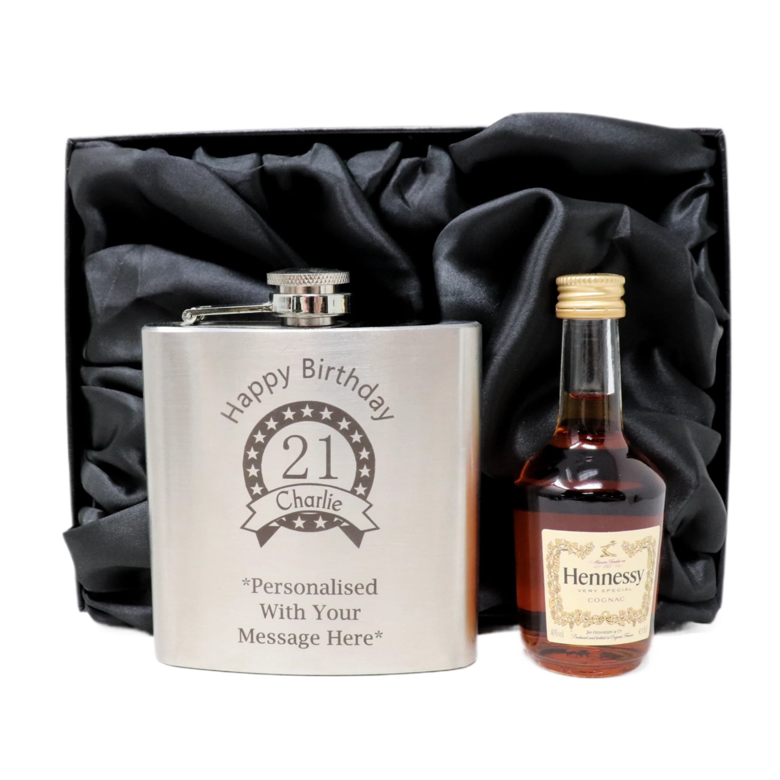 Personalised Silver Birthday Hip Flask & Miniature Alcohol Bottle - Image 14