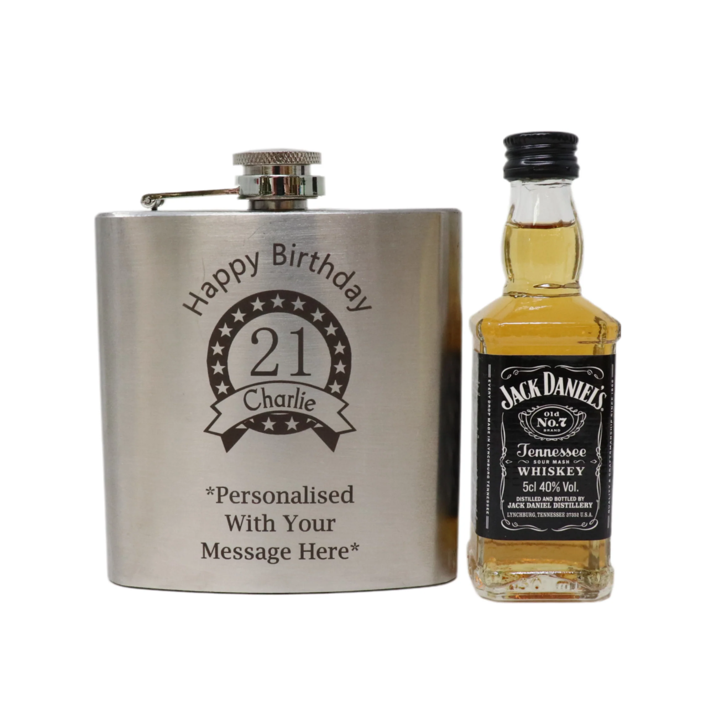 Personalised Silver Birthday Hip Flask & Miniature Alcohol Bottle - Image 15