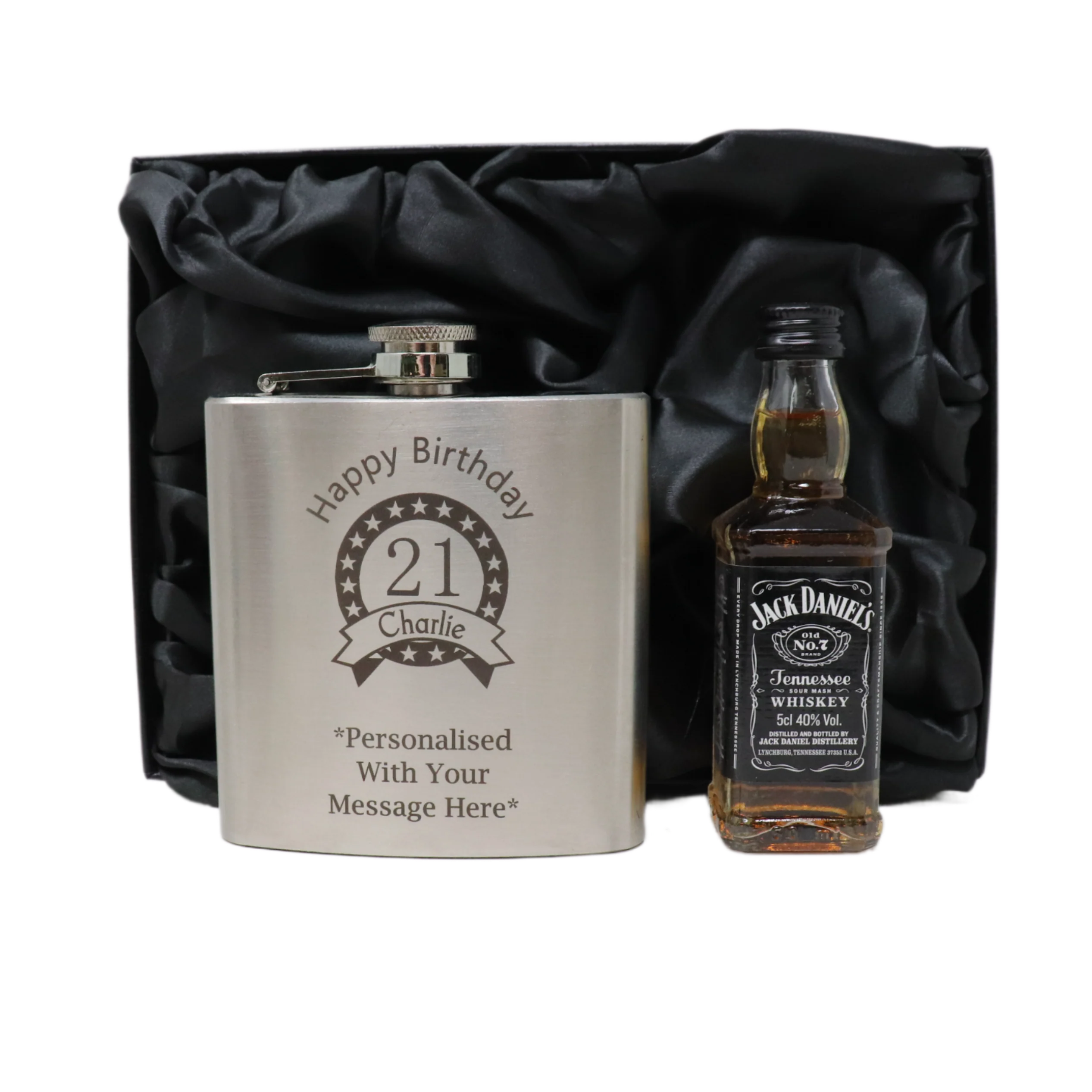 Personalised Silver Birthday Hip Flask & Miniature Alcohol Bottle - Image 16