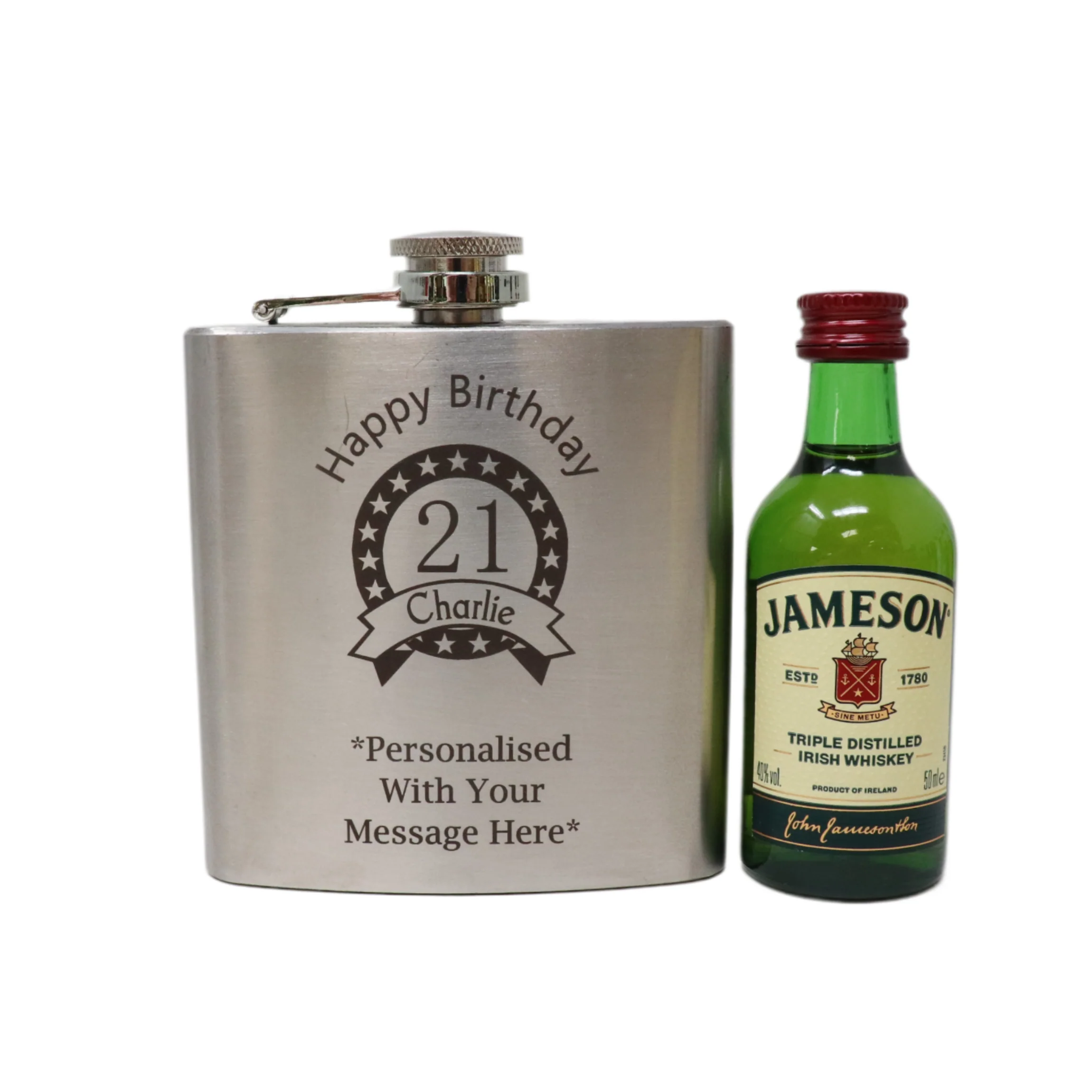 Personalised Silver Birthday Hip Flask & Miniature Alcohol Bottle - Image 19