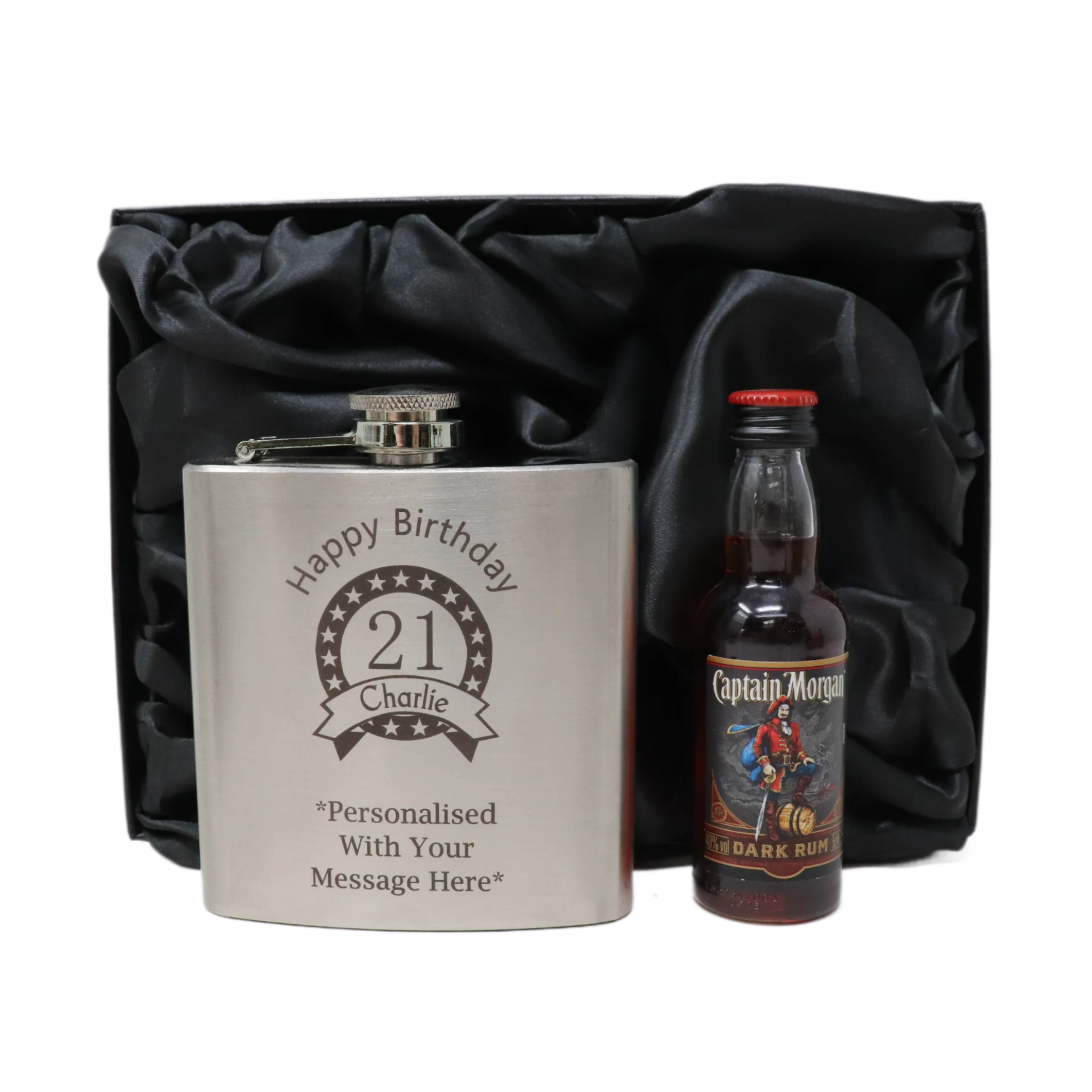 Personalised Silver Birthday Hip Flask & Miniature Alcohol Bottle - Image 2