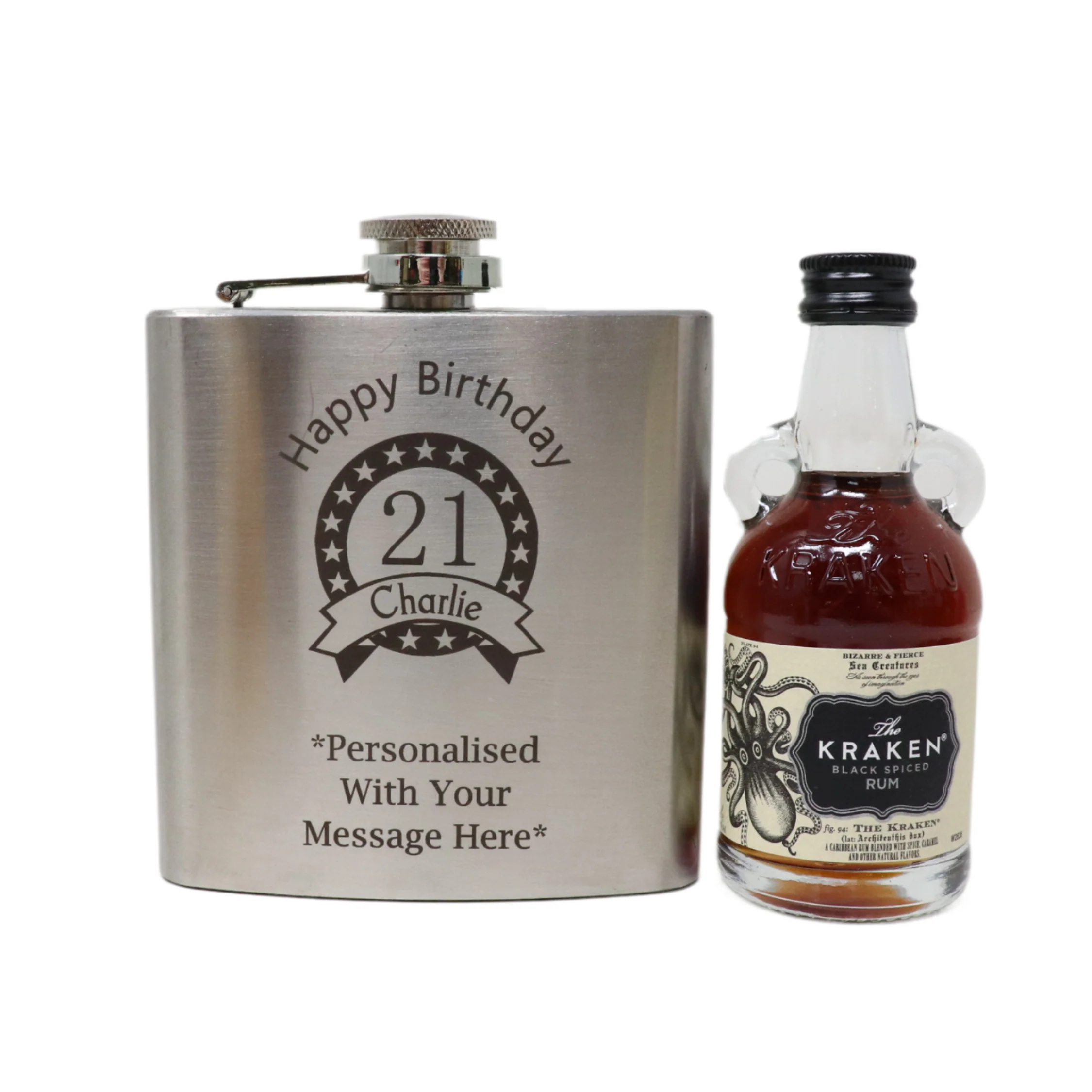 Personalised Silver Birthday Hip Flask & Miniature Alcohol Bottle - Image 21