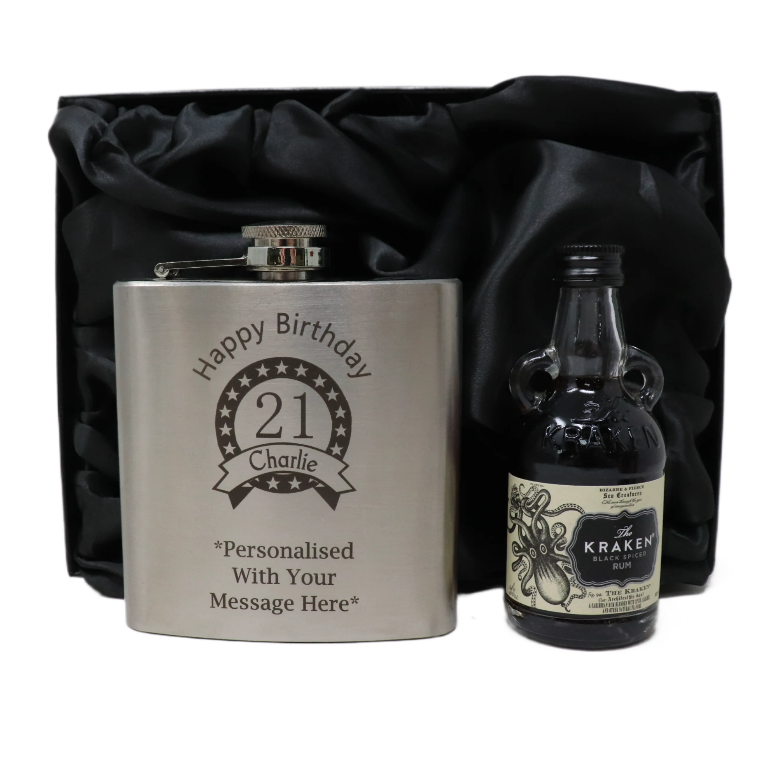 Personalised Silver Birthday Hip Flask & Miniature Alcohol Bottle - Image 22