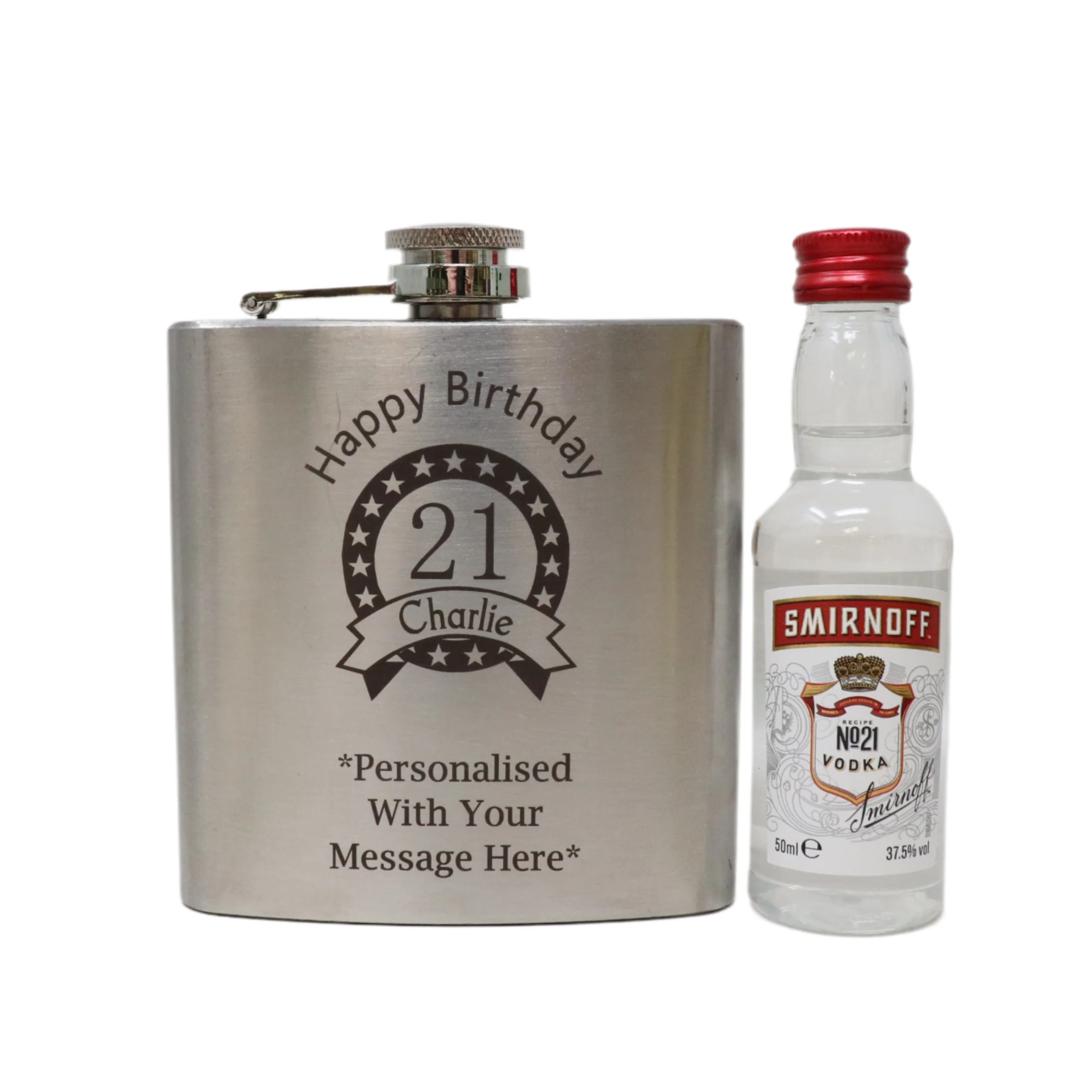 Personalised Silver Birthday Hip Flask & Miniature Alcohol Bottle - Image 23