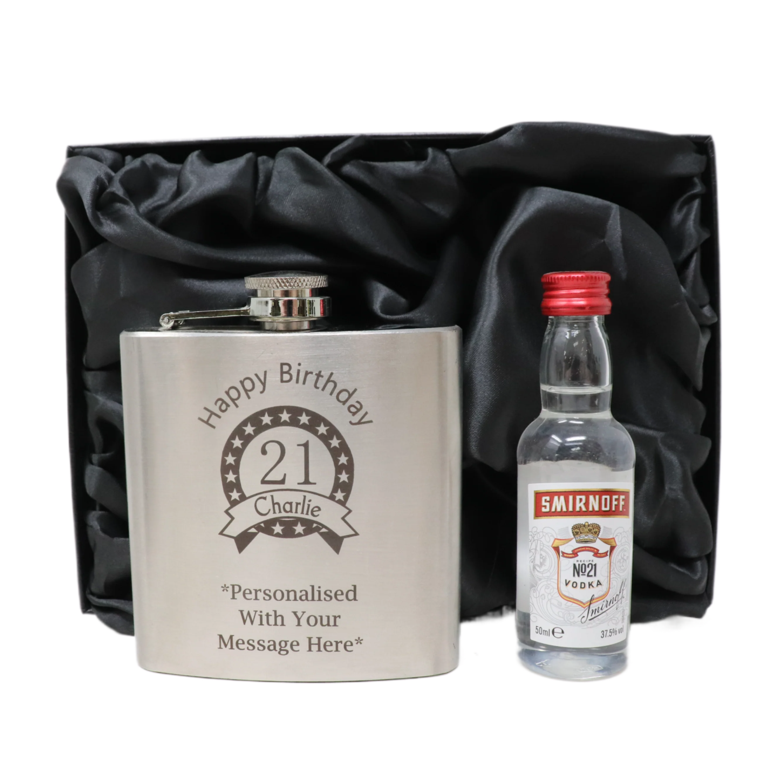 Personalised Silver Birthday Hip Flask & Miniature Alcohol Bottle - Image 24