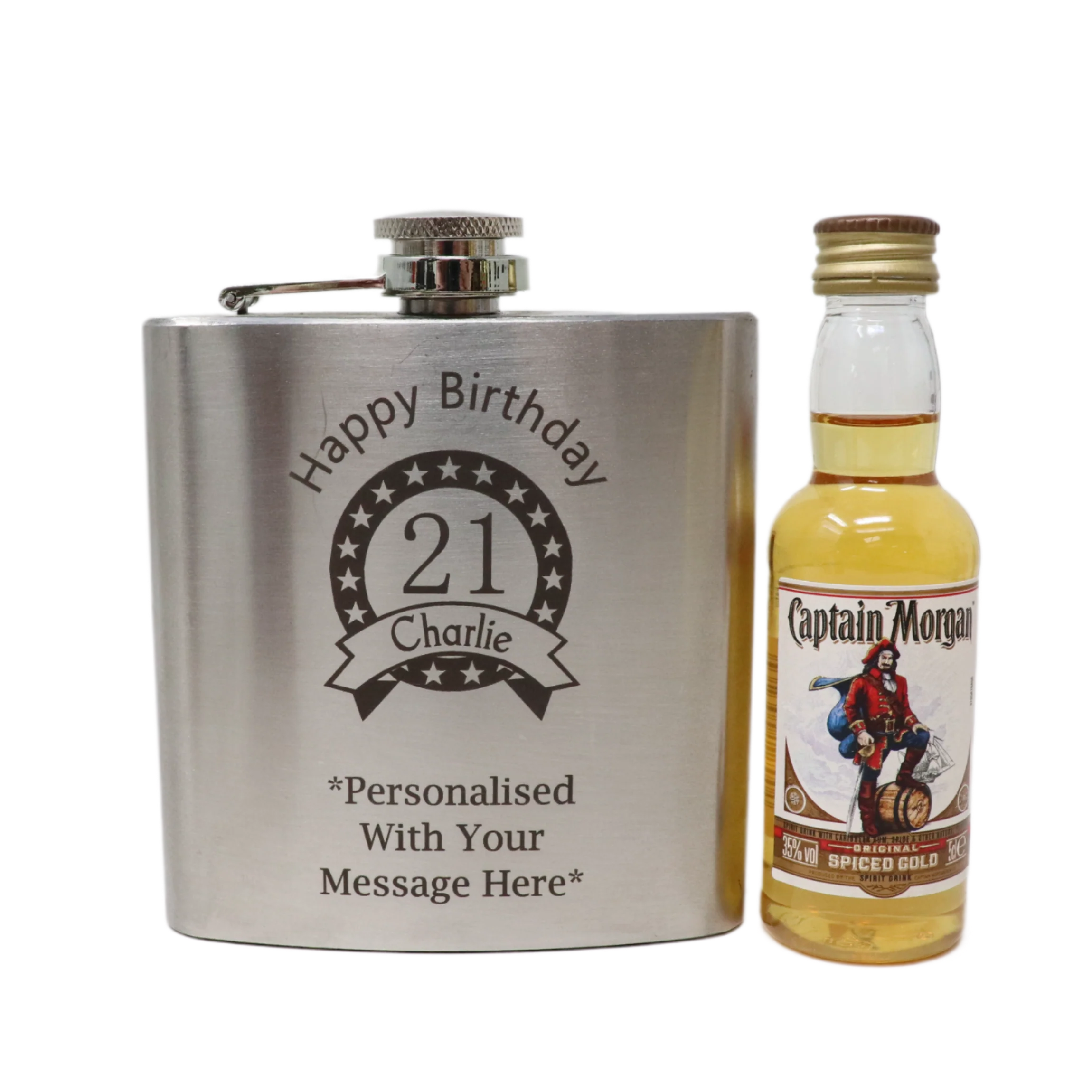 Personalised Silver Birthday Hip Flask & Miniature Alcohol Bottle - Image 3