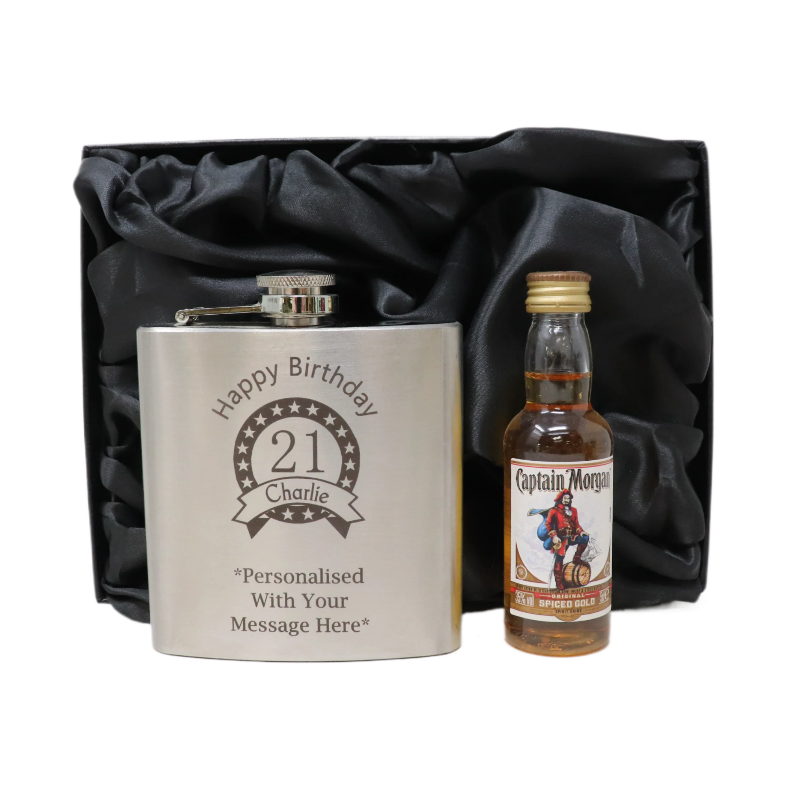 Personalised Silver Birthday Hip Flask & Miniature Alcohol Bottle - Image 4
