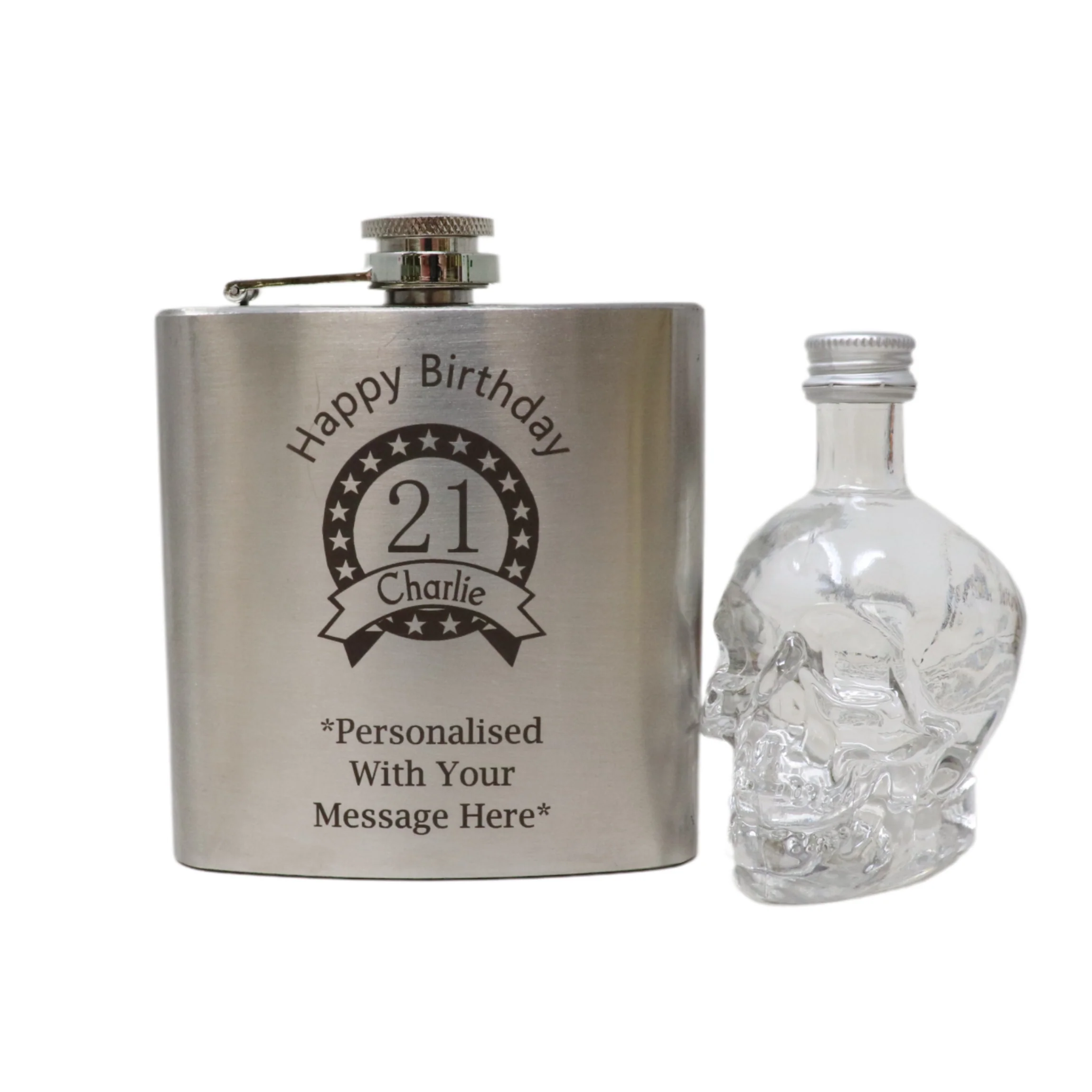 Personalised Silver Birthday Hip Flask & Miniature Alcohol Bottle - Image 5