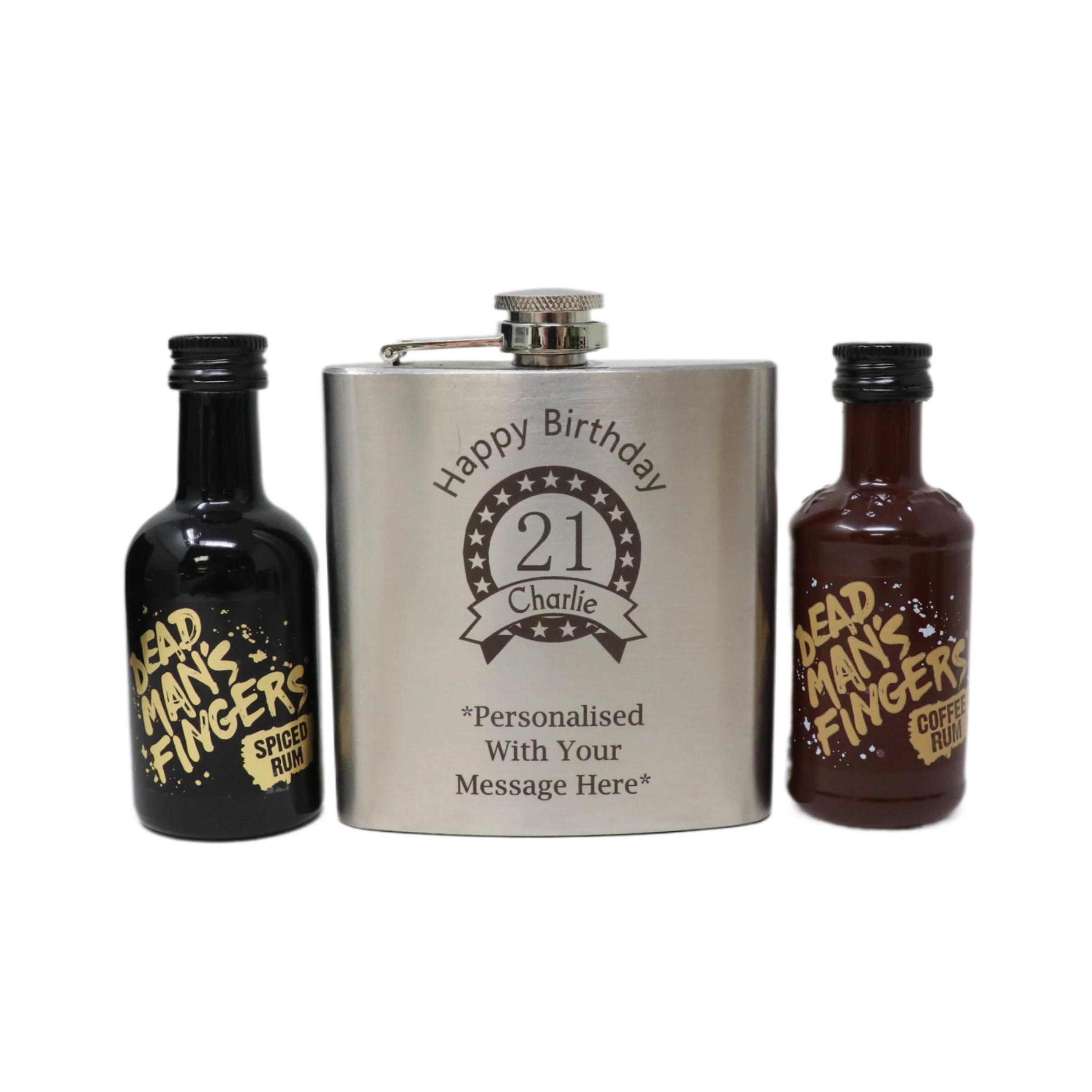 Personalised Silver Birthday Hip Flask & Miniature Alcohol Bottle - Image 7