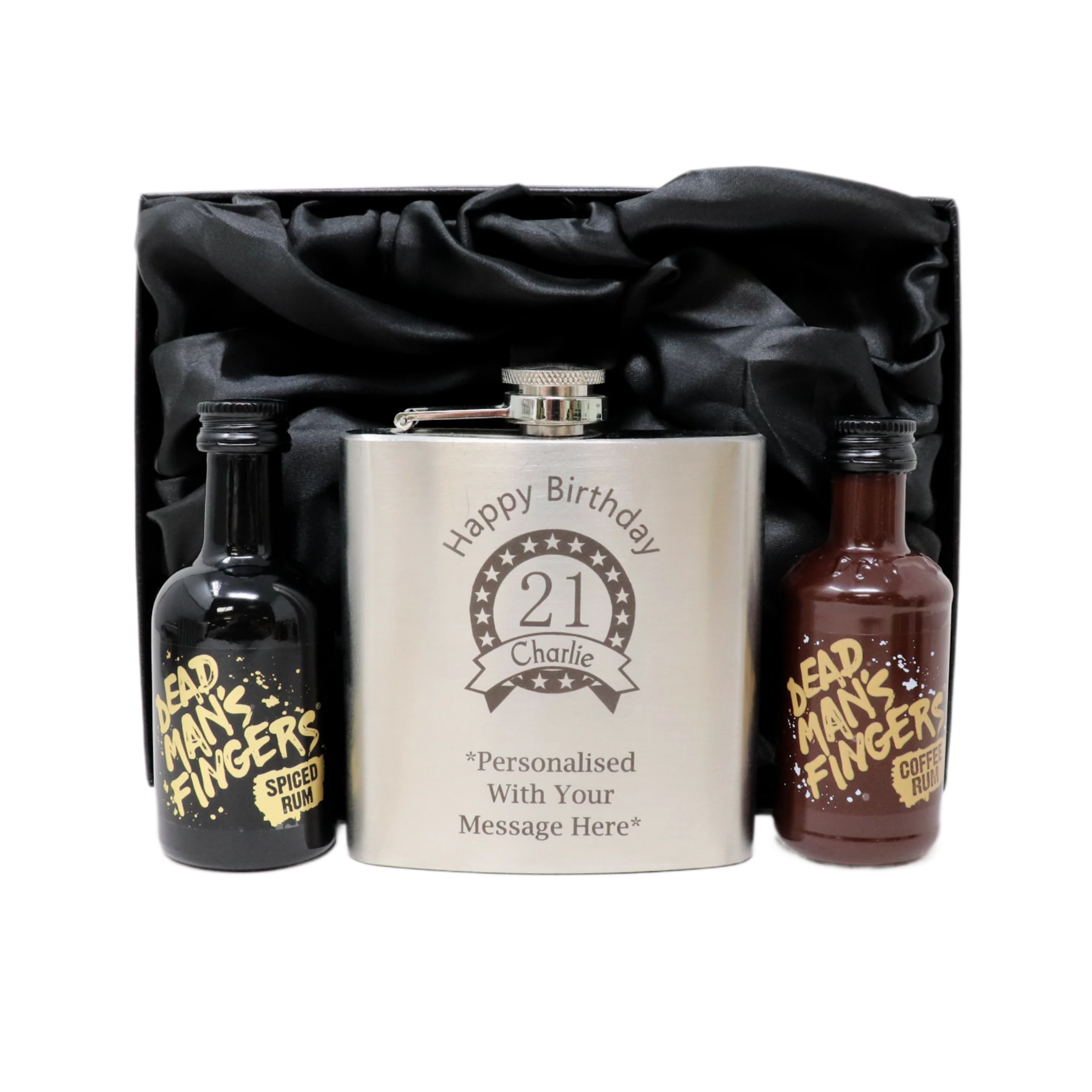Personalised Silver Birthday Hip Flask & Miniature Alcohol Bottle - Image 8