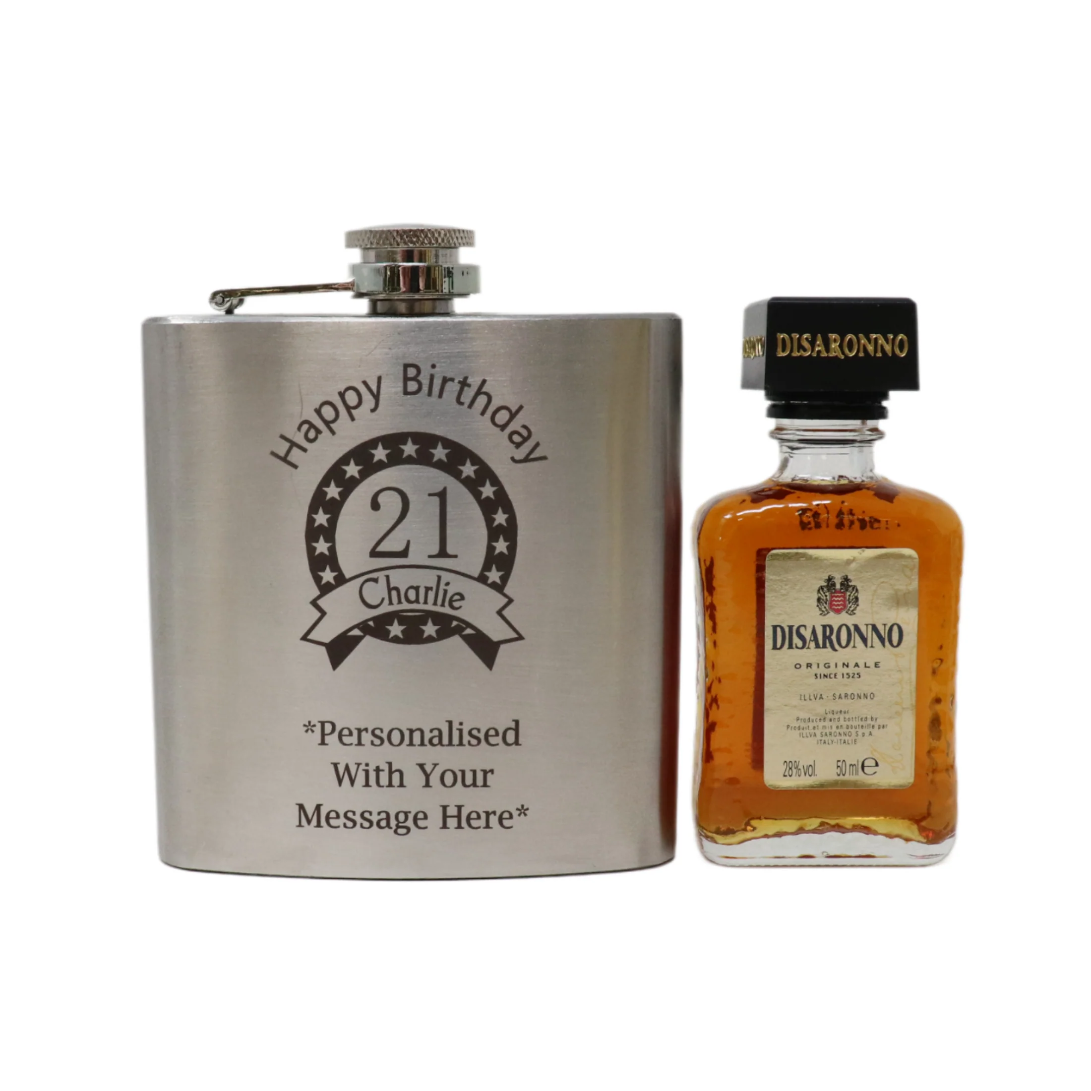 Personalised Silver Birthday Hip Flask & Miniature Alcohol Bottle - Image 9