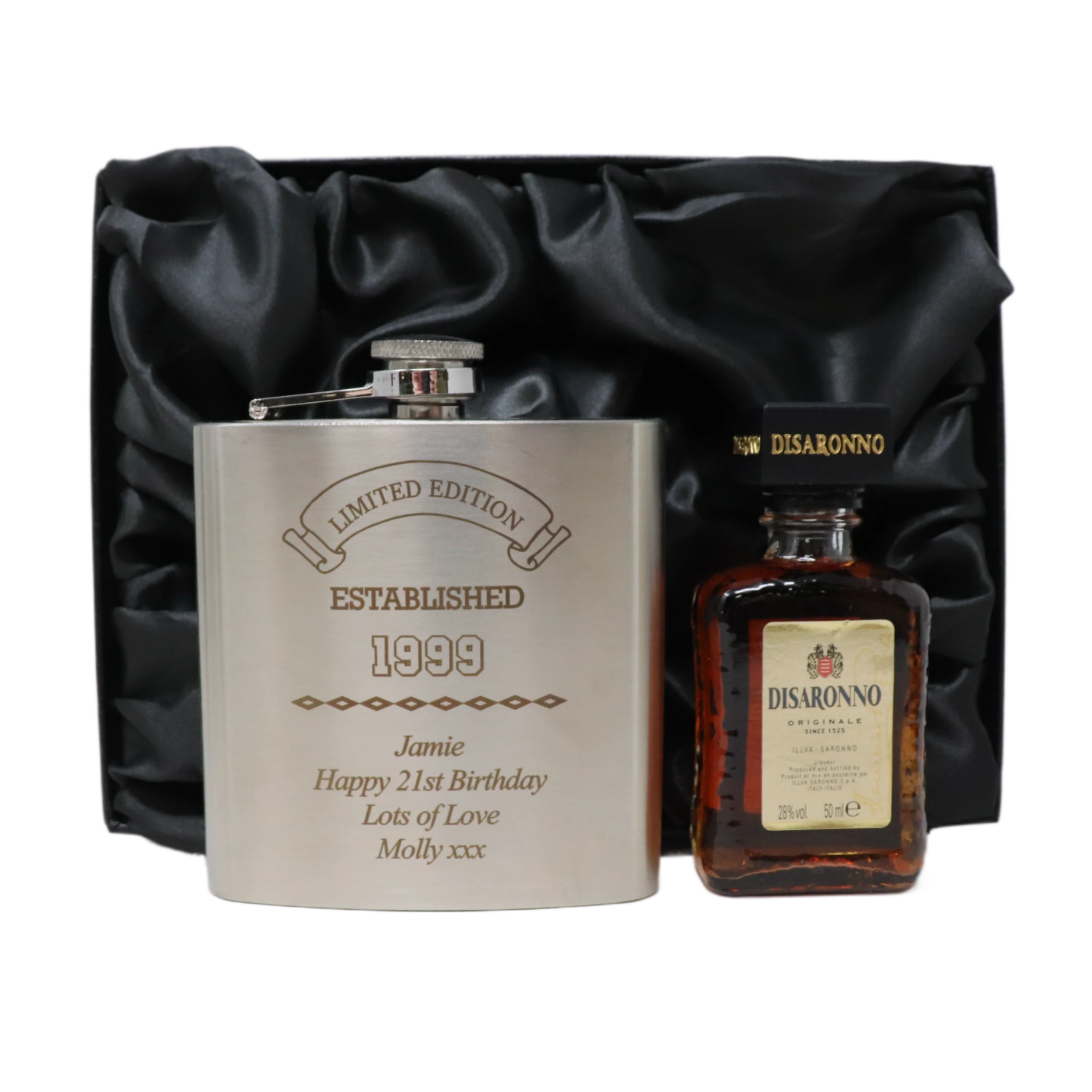 Personalised Silver Established Birthday Hip Flask & Miniature Alcohol Gift Set - Image 10