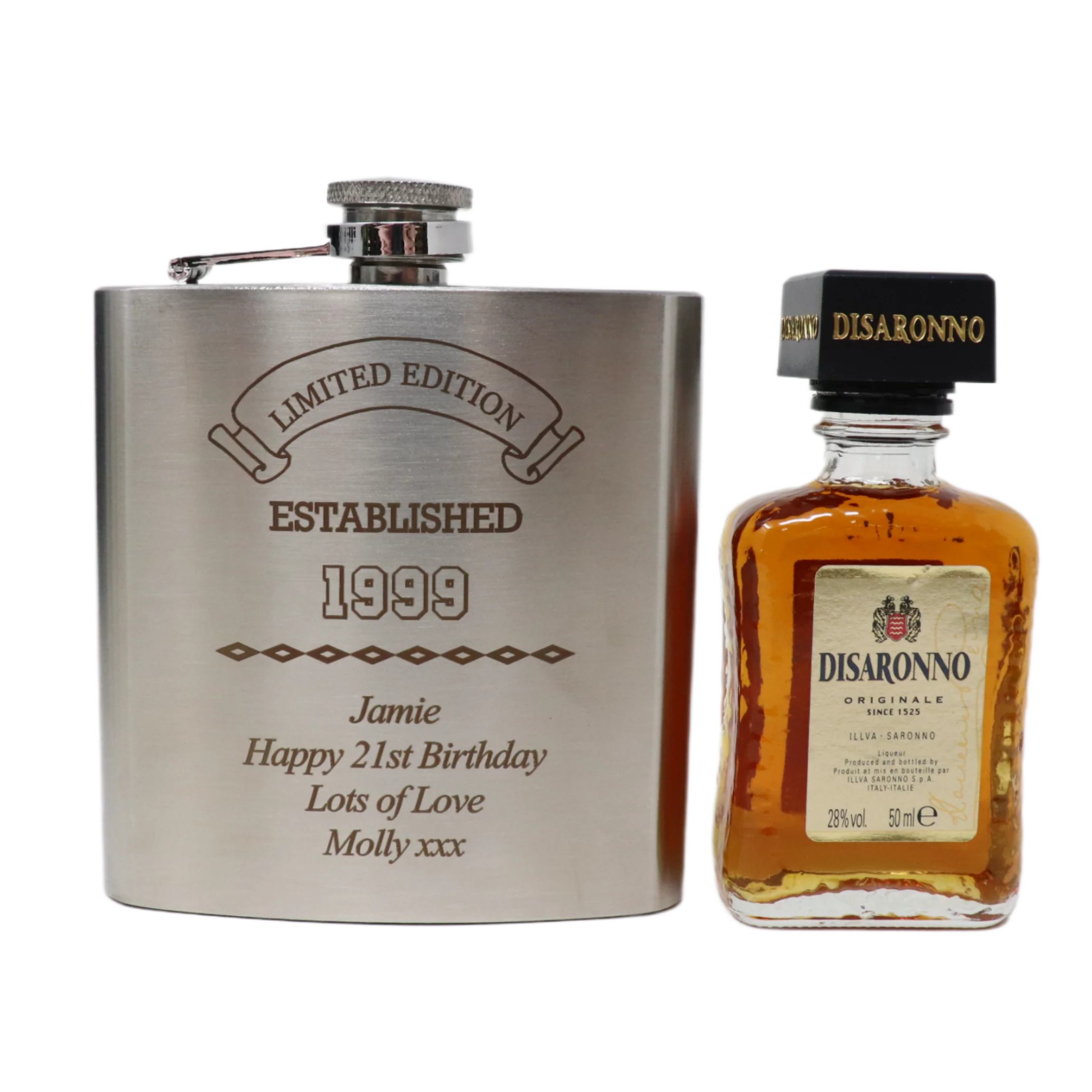 Personalised Silver Established Birthday Hip Flask & Miniature Alcohol Gift Set - Image 11