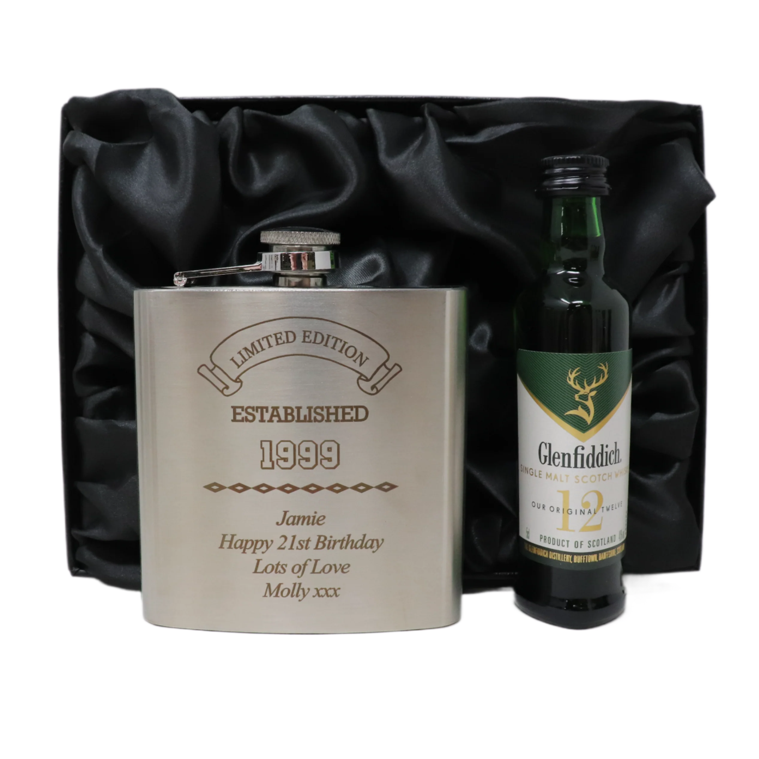 Personalised Silver Established Birthday Hip Flask & Miniature Alcohol Gift Set - Image 12