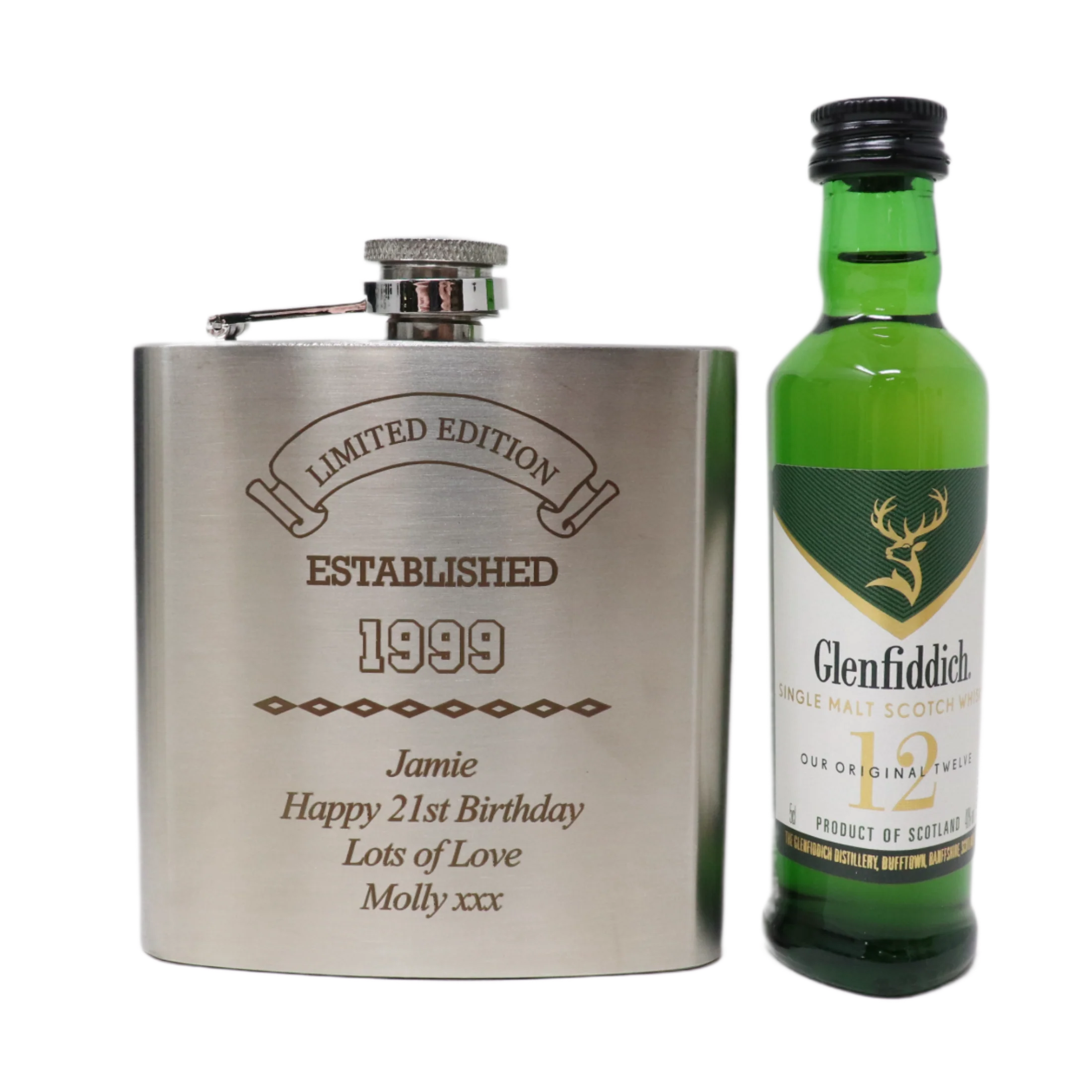 Personalised Silver Established Birthday Hip Flask & Miniature Alcohol Gift Set - Image 13