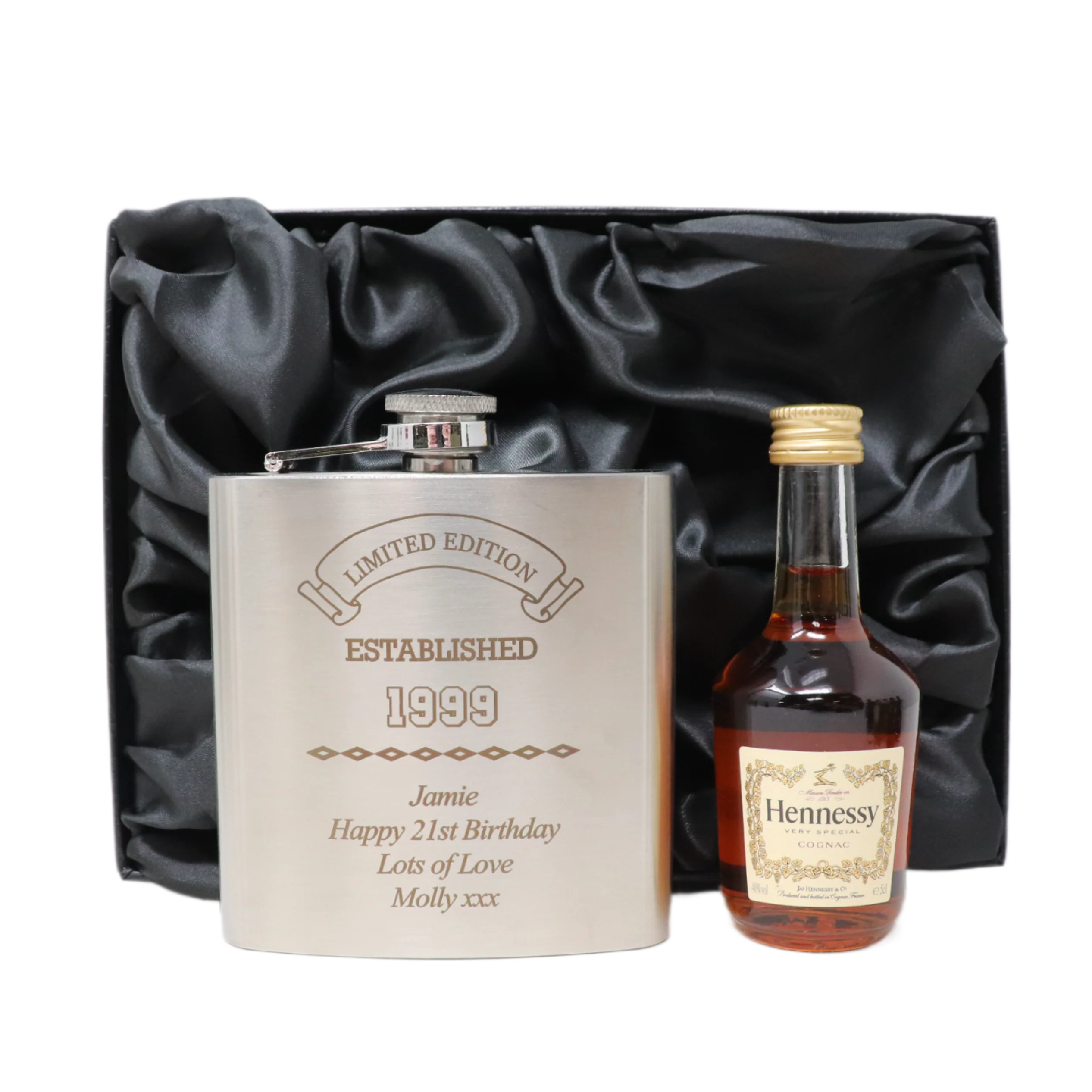 Personalised Silver Established Birthday Hip Flask & Miniature Alcohol Gift Set - Image 14
