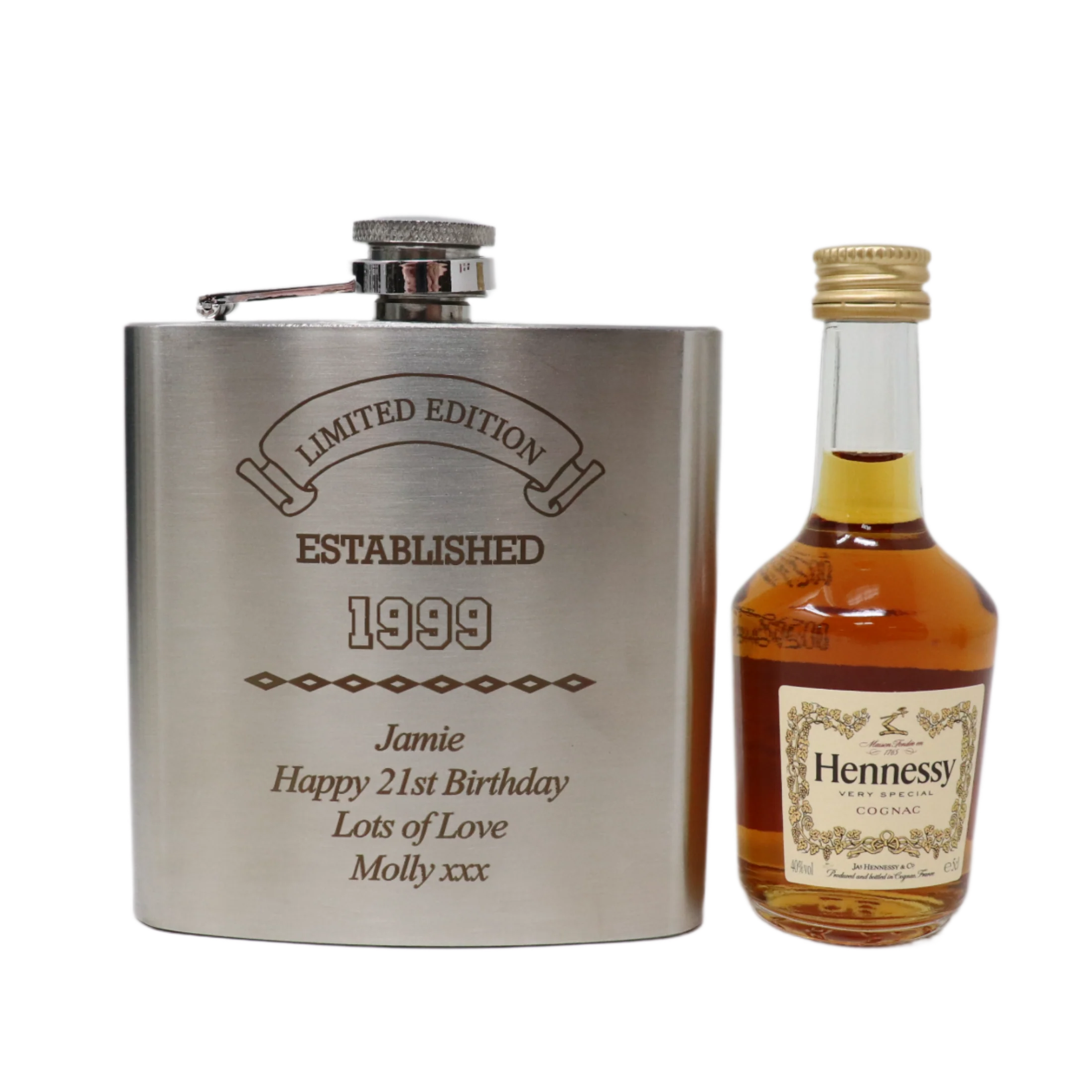 Personalised Silver Established Birthday Hip Flask & Miniature Alcohol Gift Set - Image 15