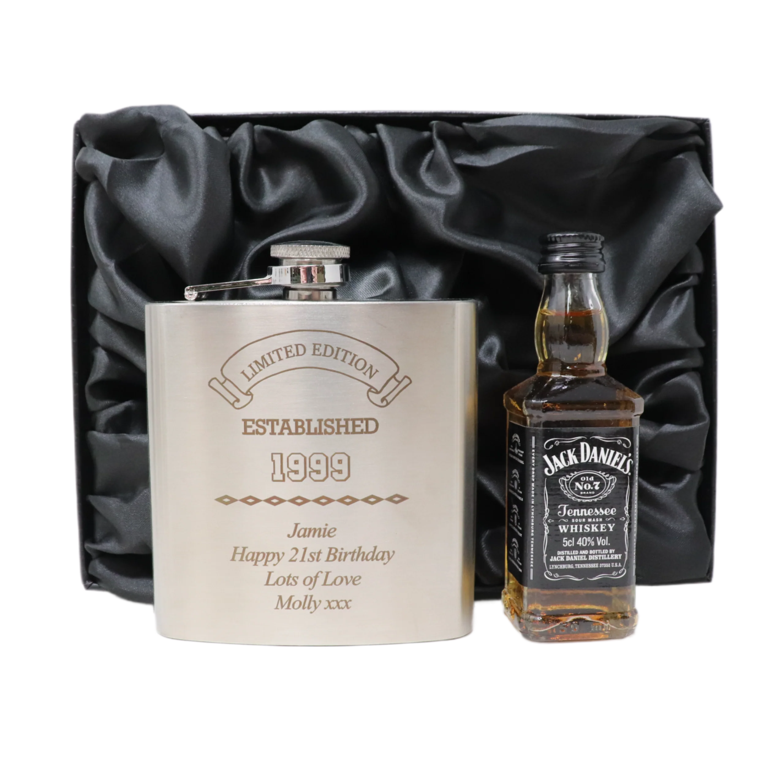 Personalised Silver Established Birthday Hip Flask & Miniature Alcohol Gift Set - Image 16