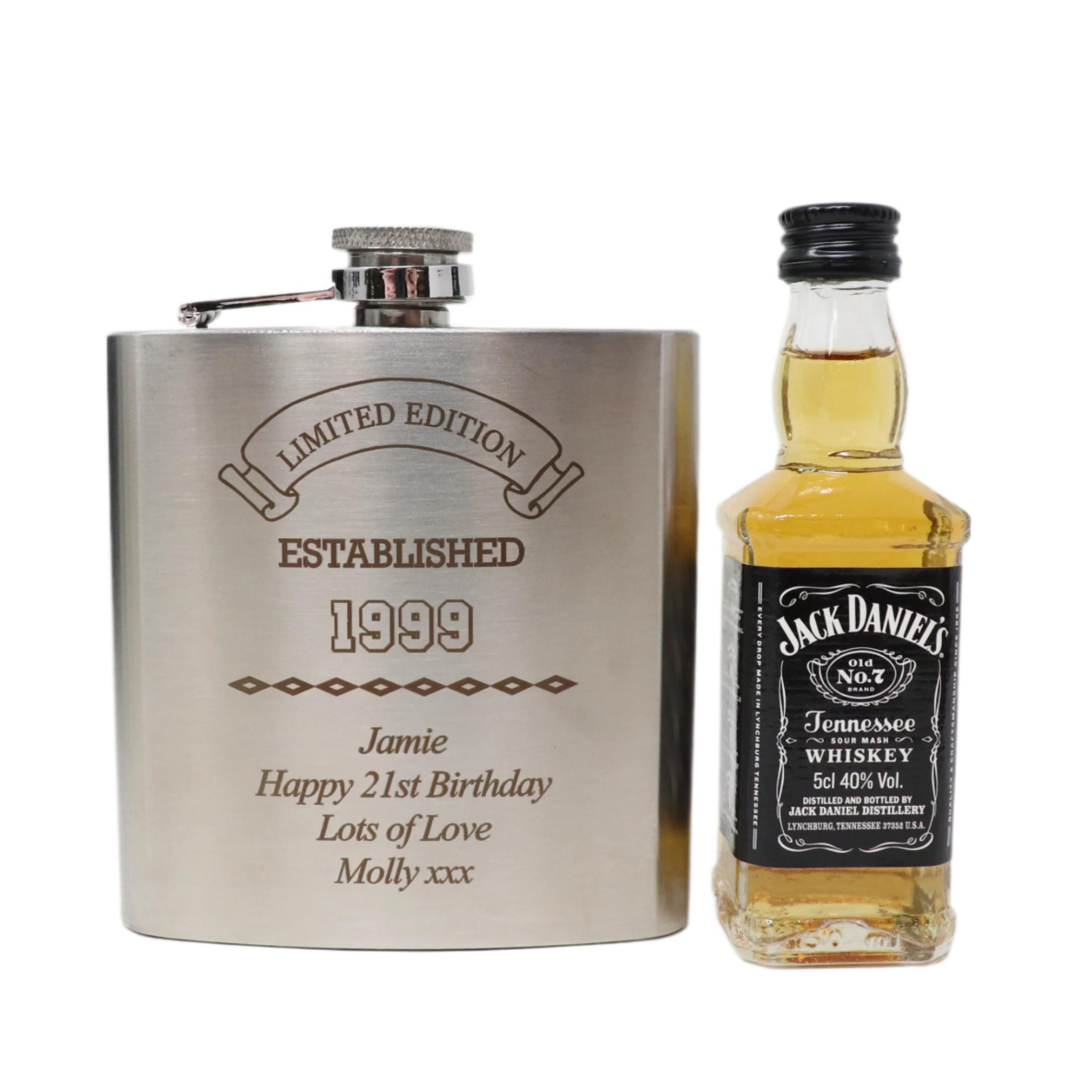 Personalised Silver Established Birthday Hip Flask & Miniature Alcohol Gift Set - Image 17