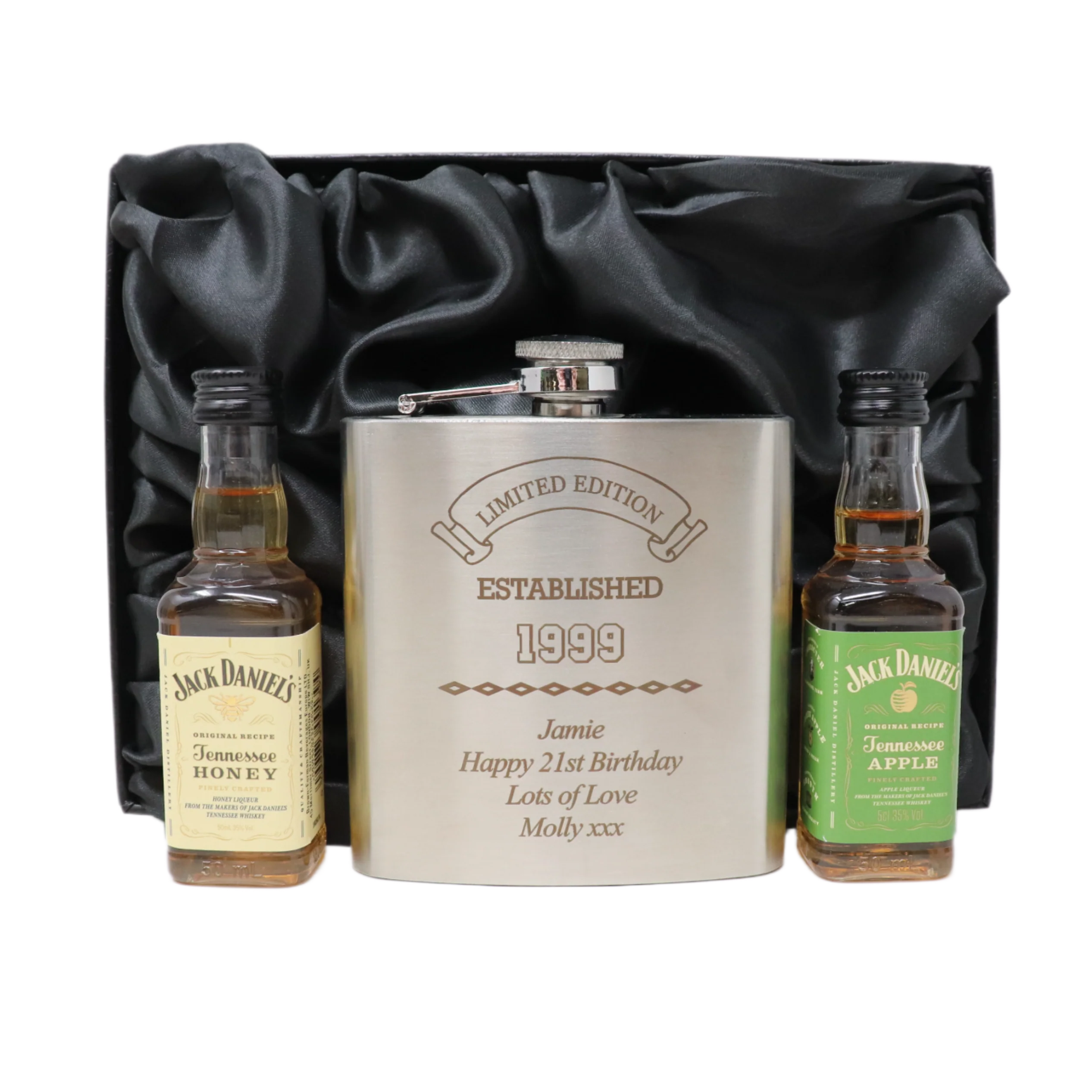 Personalised Silver Established Birthday Hip Flask & Miniature Alcohol Gift Set - Image 18