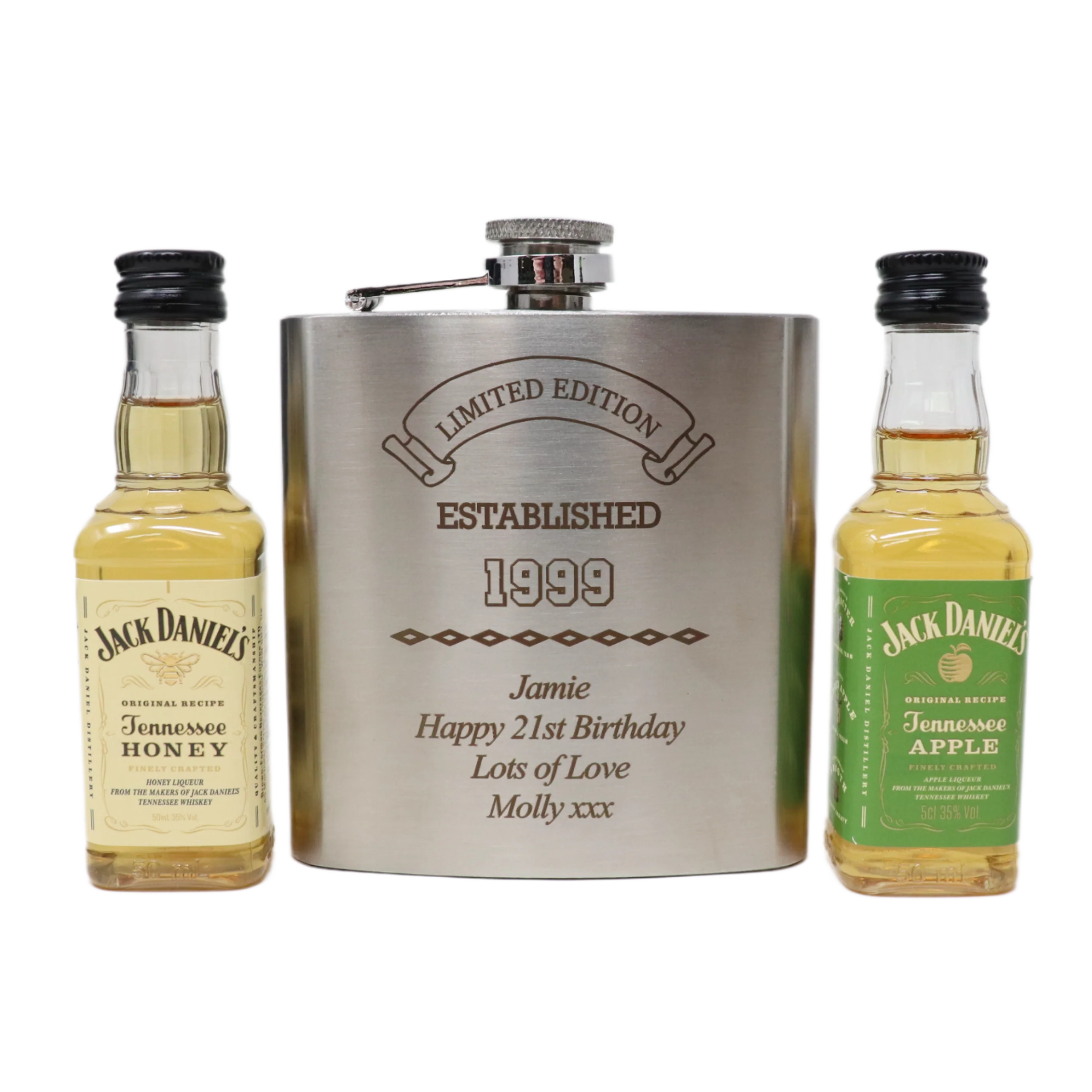 Personalised Silver Established Birthday Hip Flask & Miniature Alcohol Gift Set - Image 19