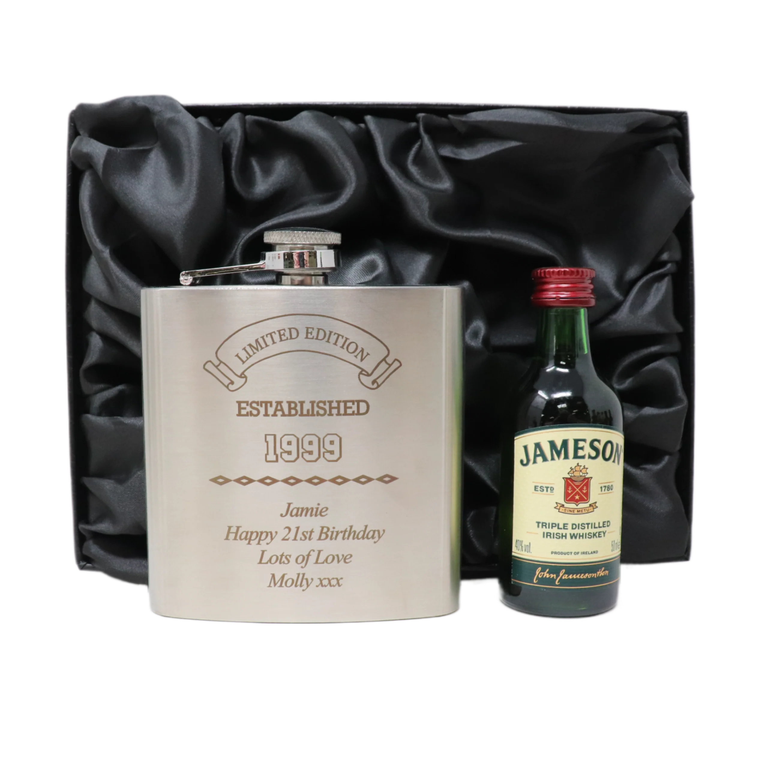 Personalised Silver Established Birthday Hip Flask & Miniature Alcohol Gift Set - Image 20