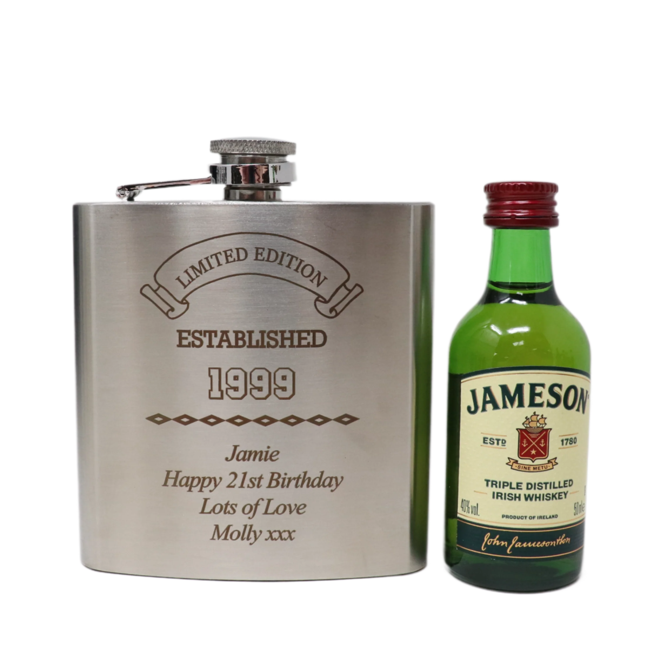 Personalised Silver Established Birthday Hip Flask & Miniature Alcohol Gift Set - Image 21