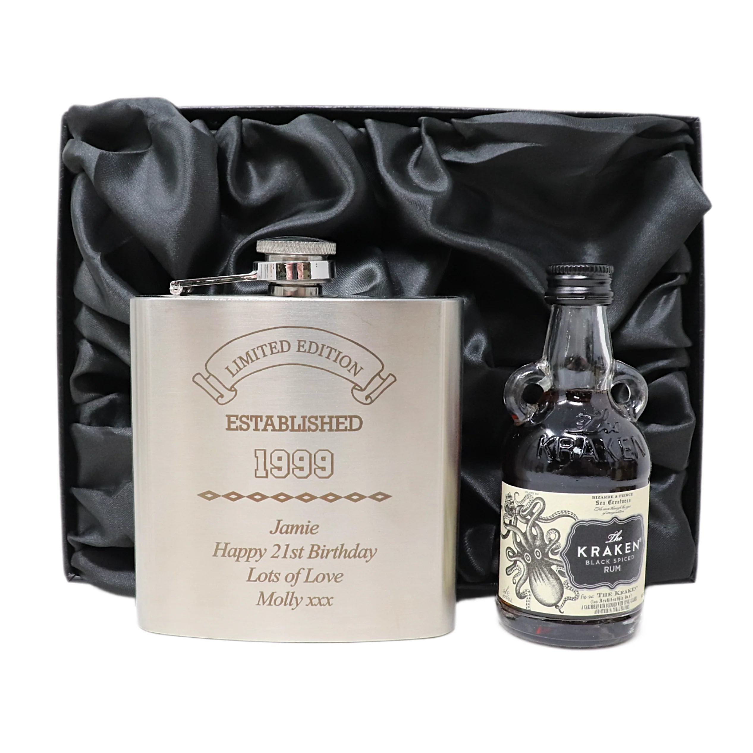 Personalised Silver Established Birthday Hip Flask & Miniature Alcohol Gift Set - Image 22