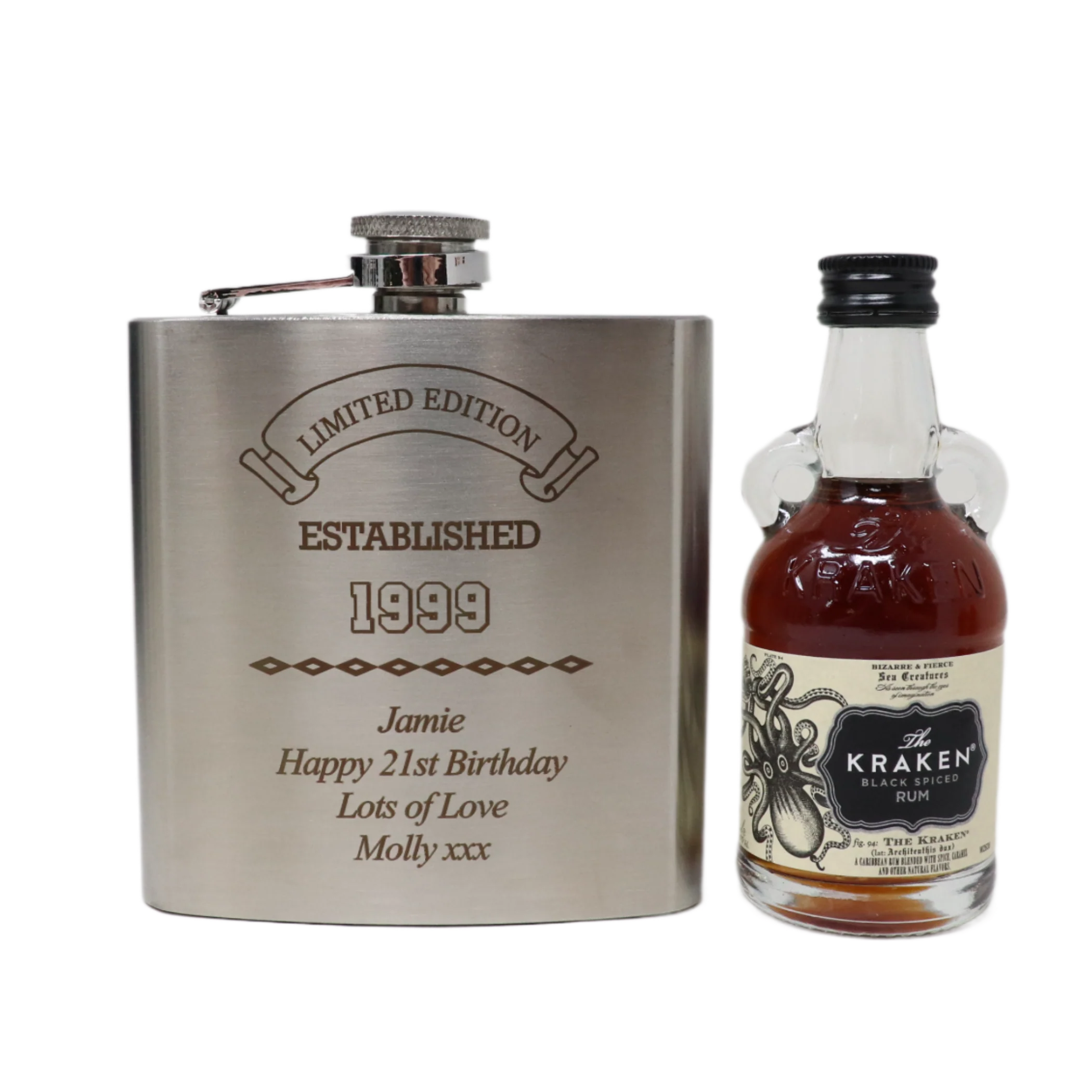 Personalised Silver Established Birthday Hip Flask & Miniature Alcohol Gift Set - Image 23