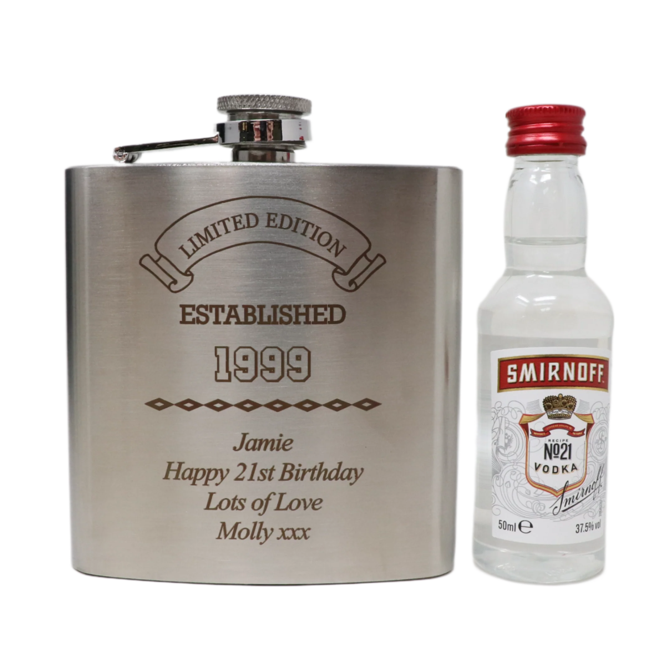 Personalised Silver Established Birthday Hip Flask & Miniature Alcohol Gift Set - Image 24
