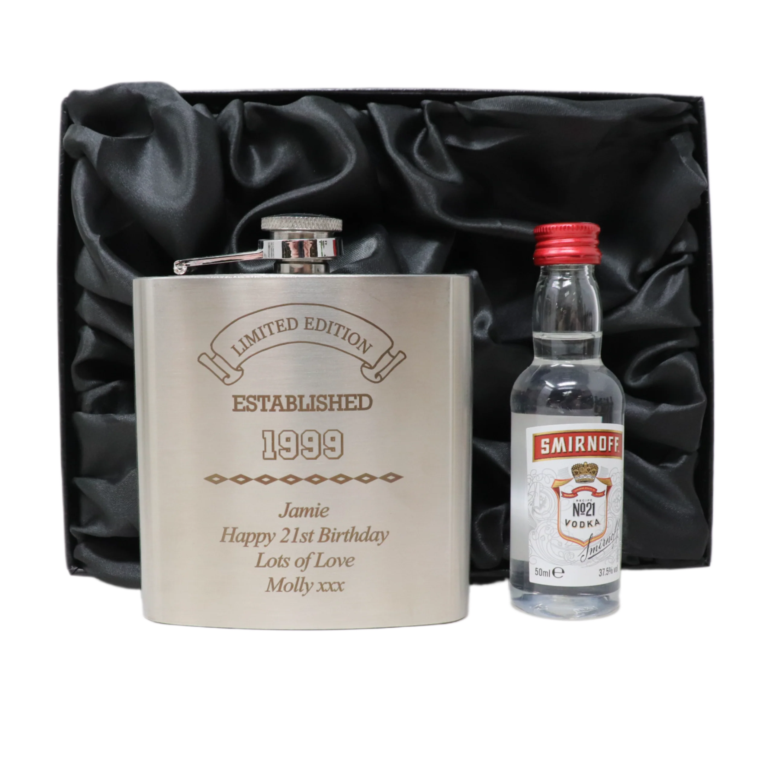 Personalised Silver Established Birthday Hip Flask & Miniature Alcohol Gift Set - Image 25