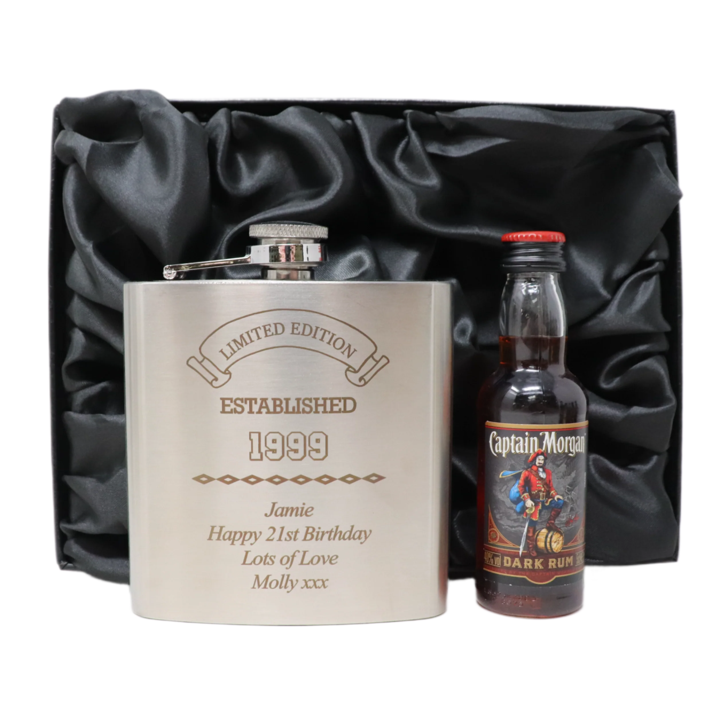 Personalised Silver Established Birthday Hip Flask & Miniature Alcohol Gift Set - Image 6