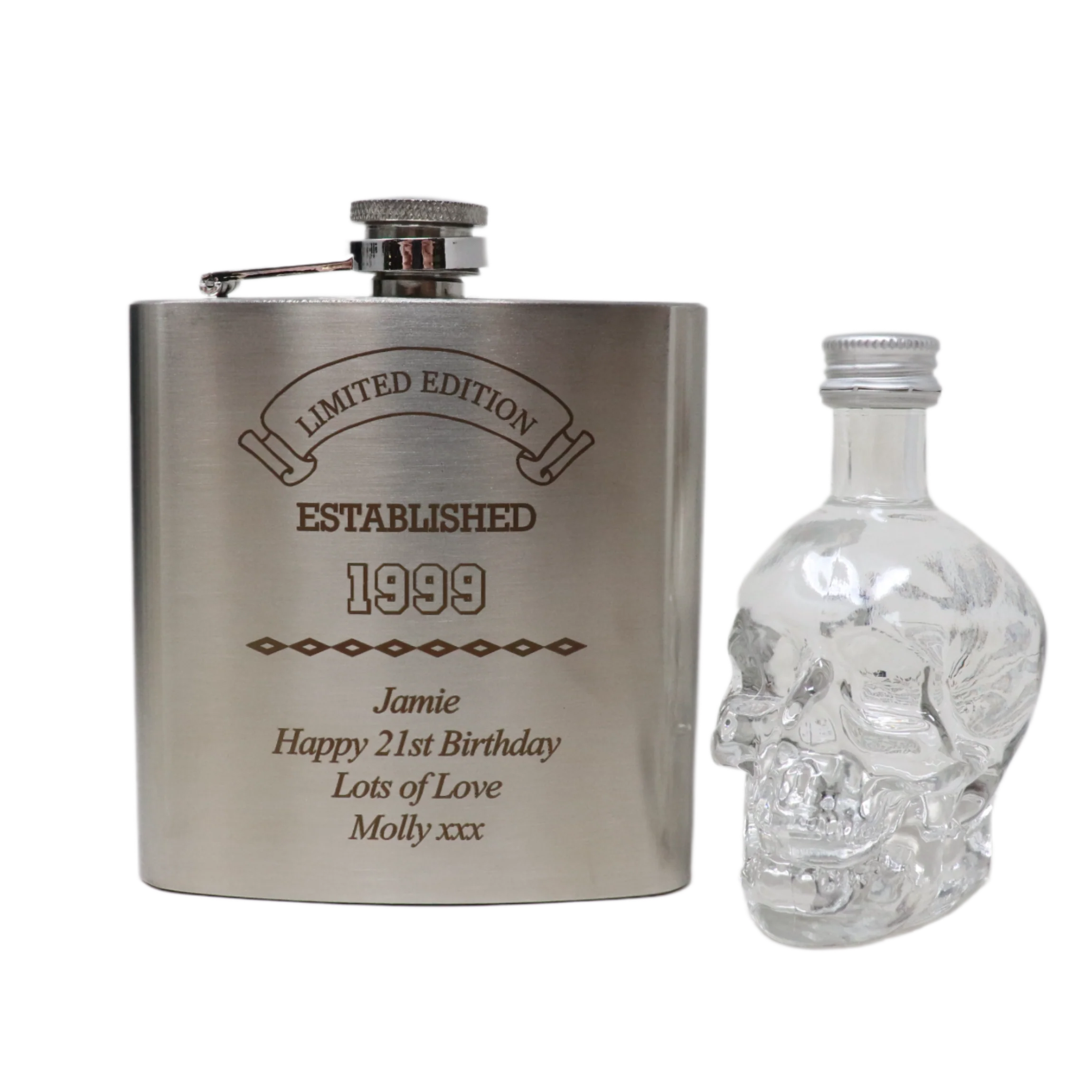 Personalised Silver Established Birthday Hip Flask & Miniature Alcohol Gift Set - Image 8