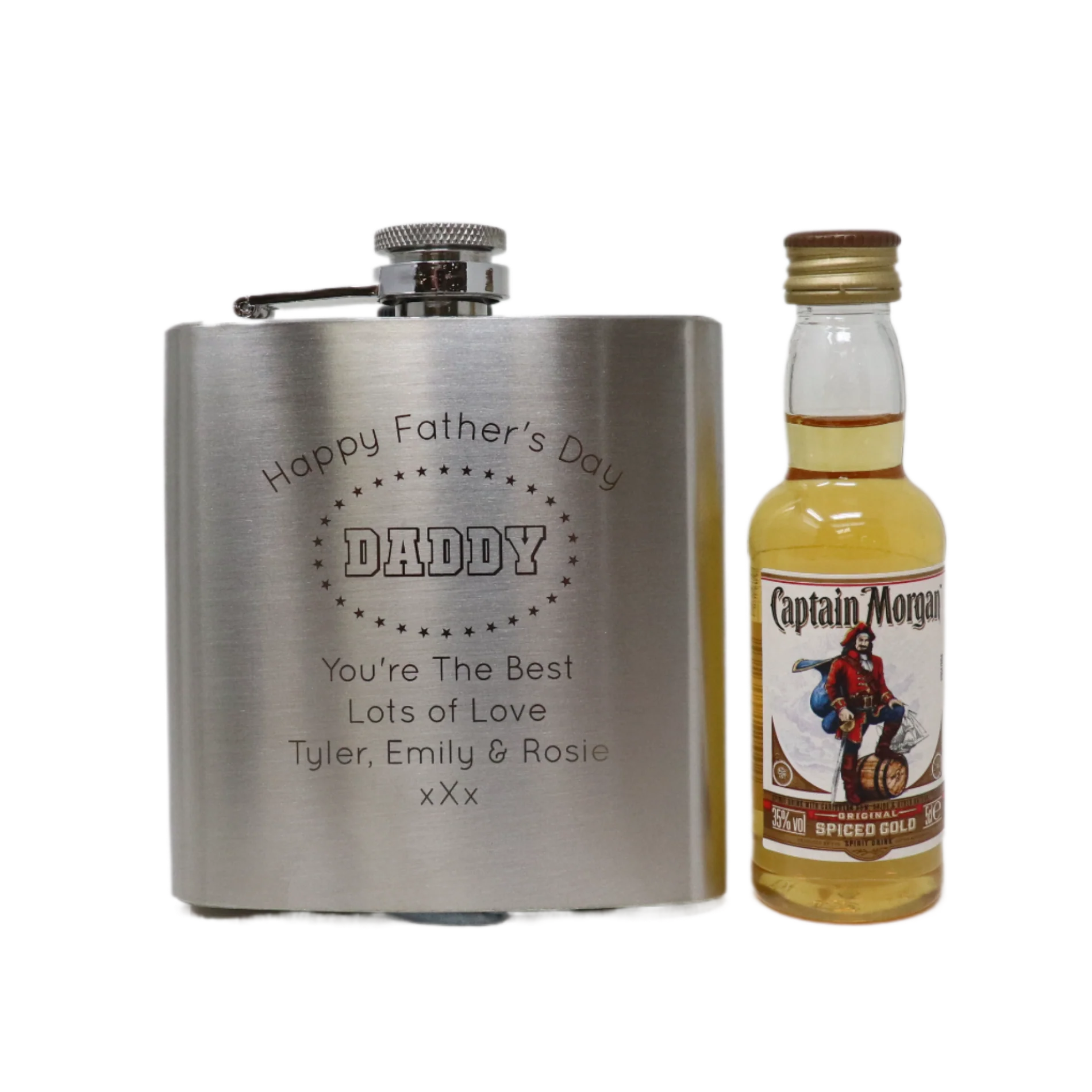 Personalised Silver Hip Flask & Miniature Alcohol - Father's Day Design - Image 12