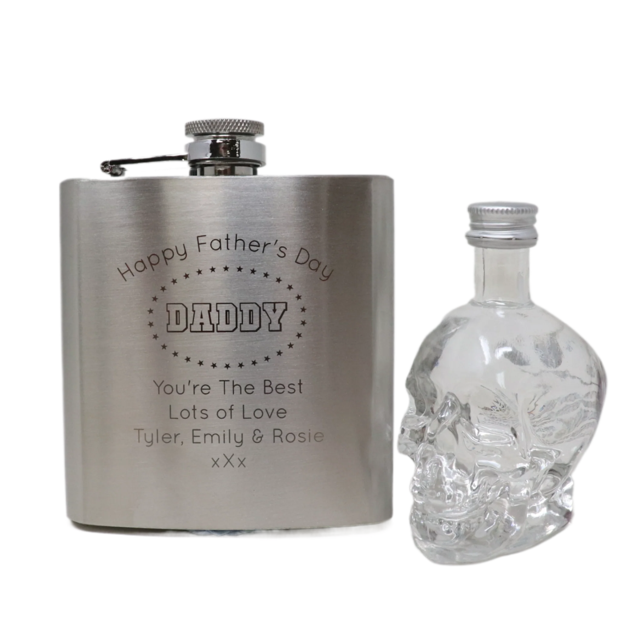 Personalised Silver Hip Flask & Miniature Alcohol - Father's Day Design - Image 13