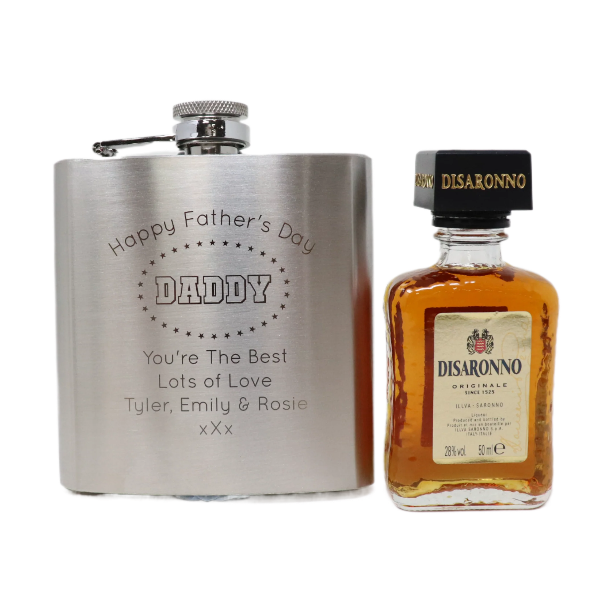Personalised Silver Hip Flask & Miniature Alcohol - Father's Day Design - Image 15