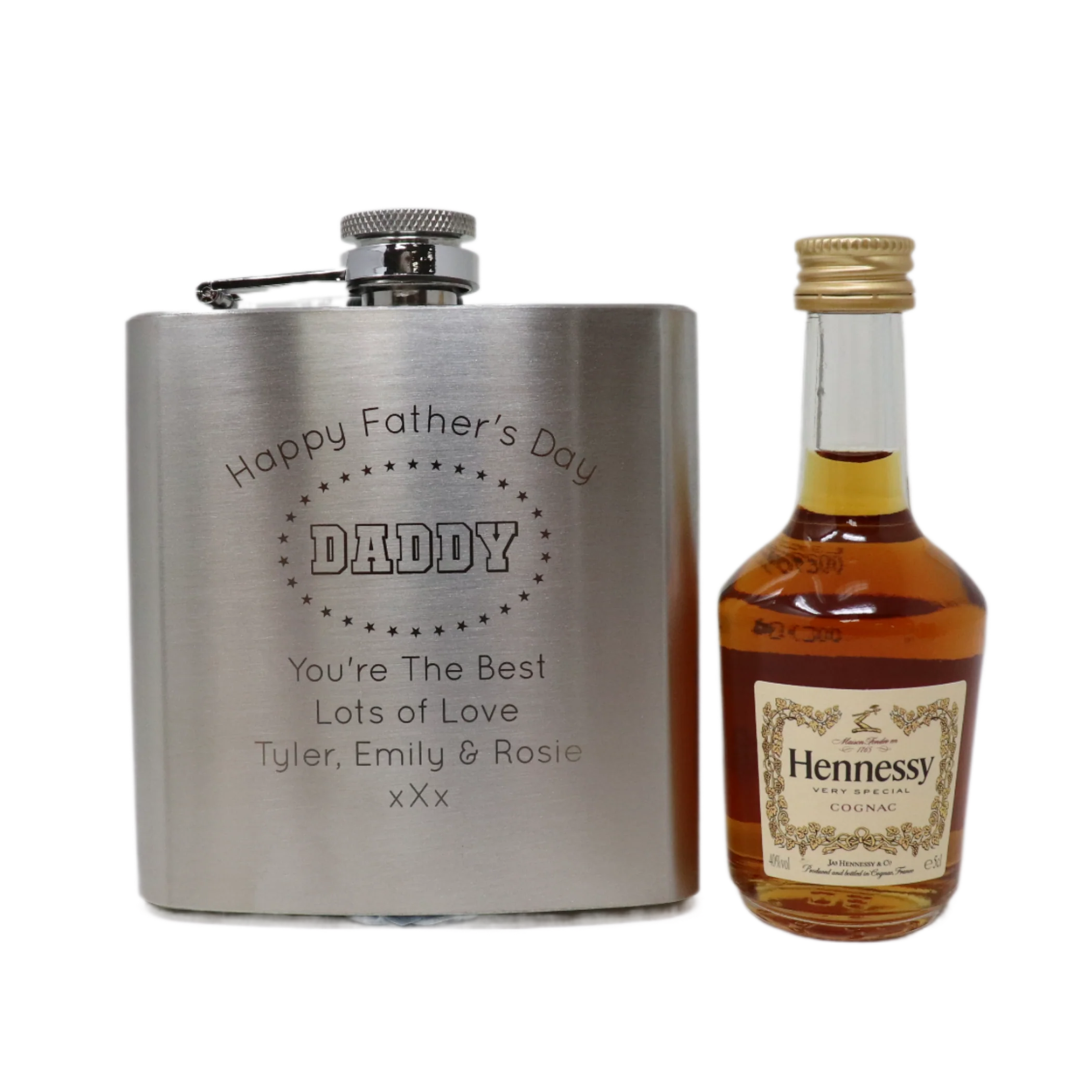 Personalised Silver Hip Flask & Miniature Alcohol - Father's Day Design - Image 16