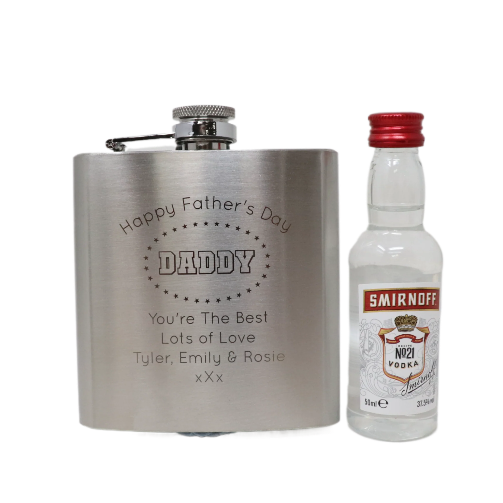 Personalised Silver Hip Flask & Miniature Alcohol - Father's Day Design - Image 17