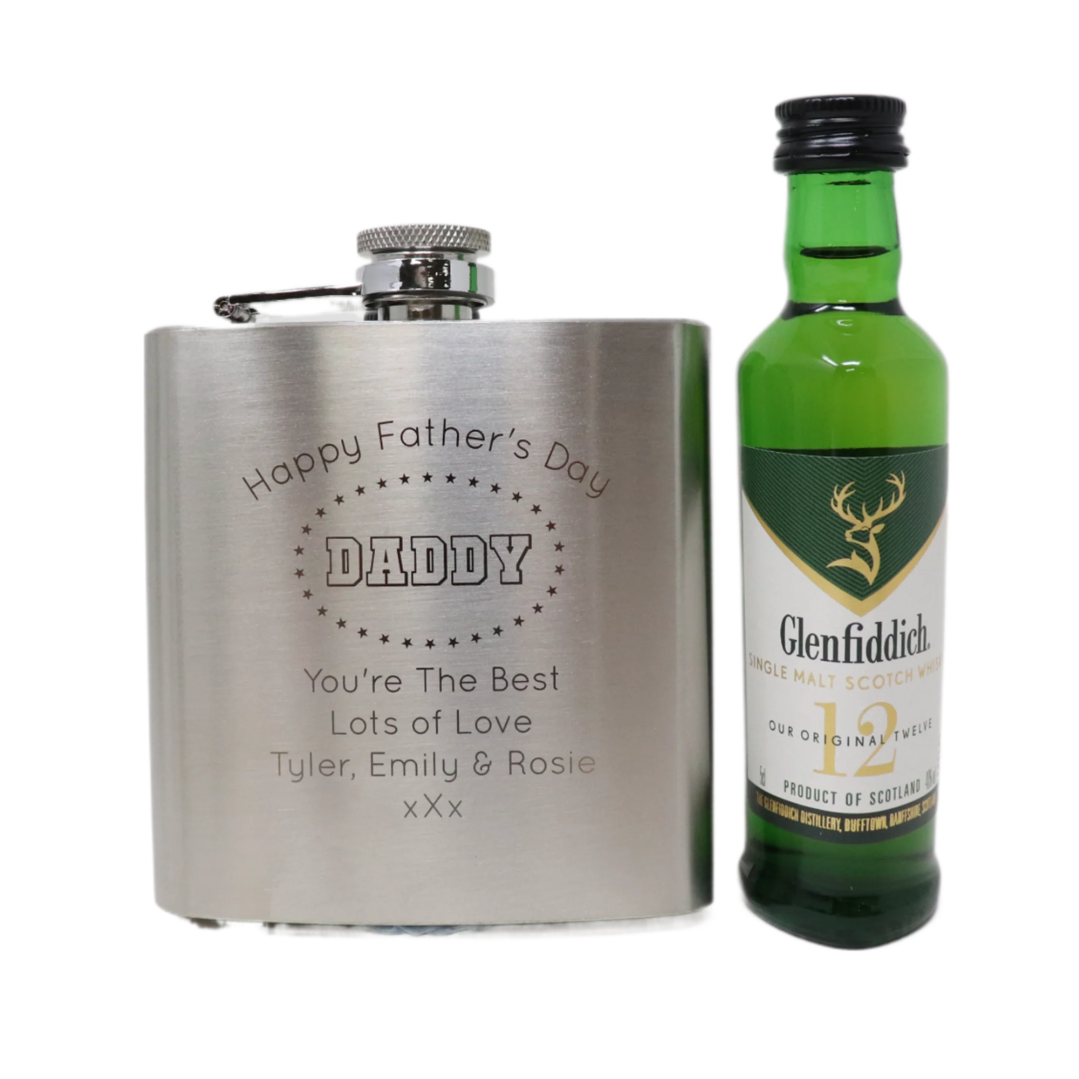 Personalised Silver Hip Flask & Miniature Alcohol - Father's Day Design - Image 19