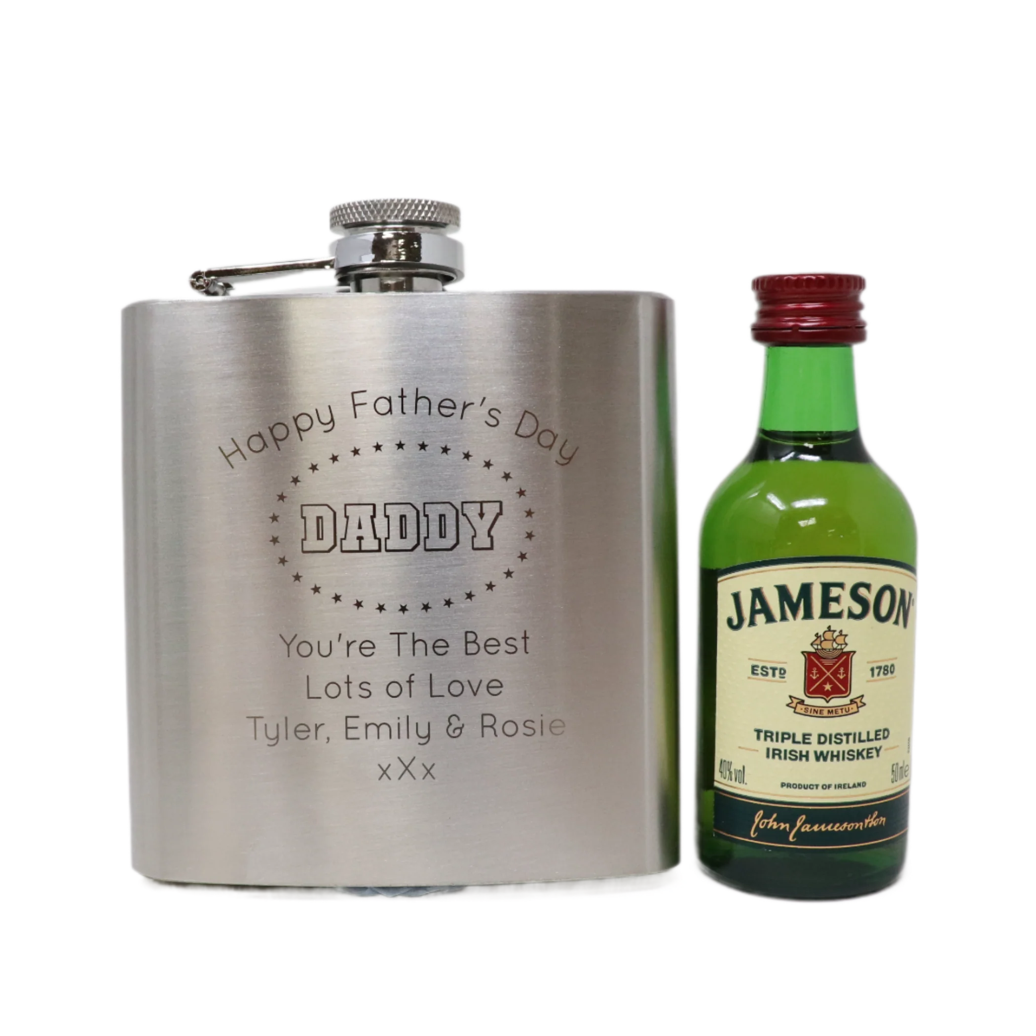Personalised Silver Hip Flask & Miniature Alcohol - Father's Day Design - Image 23