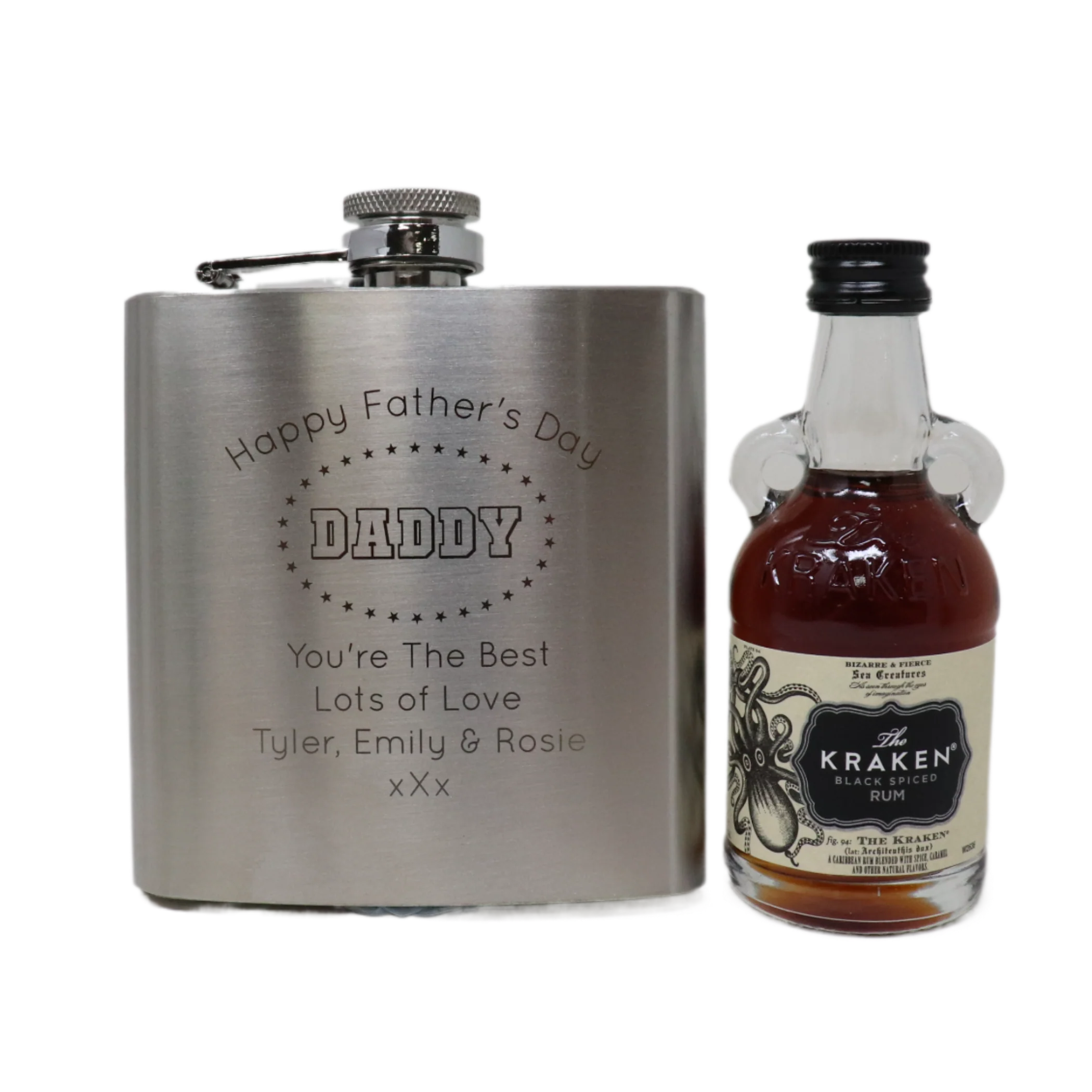 Personalised Silver Hip Flask & Miniature Alcohol - Father's Day Design - Image 24