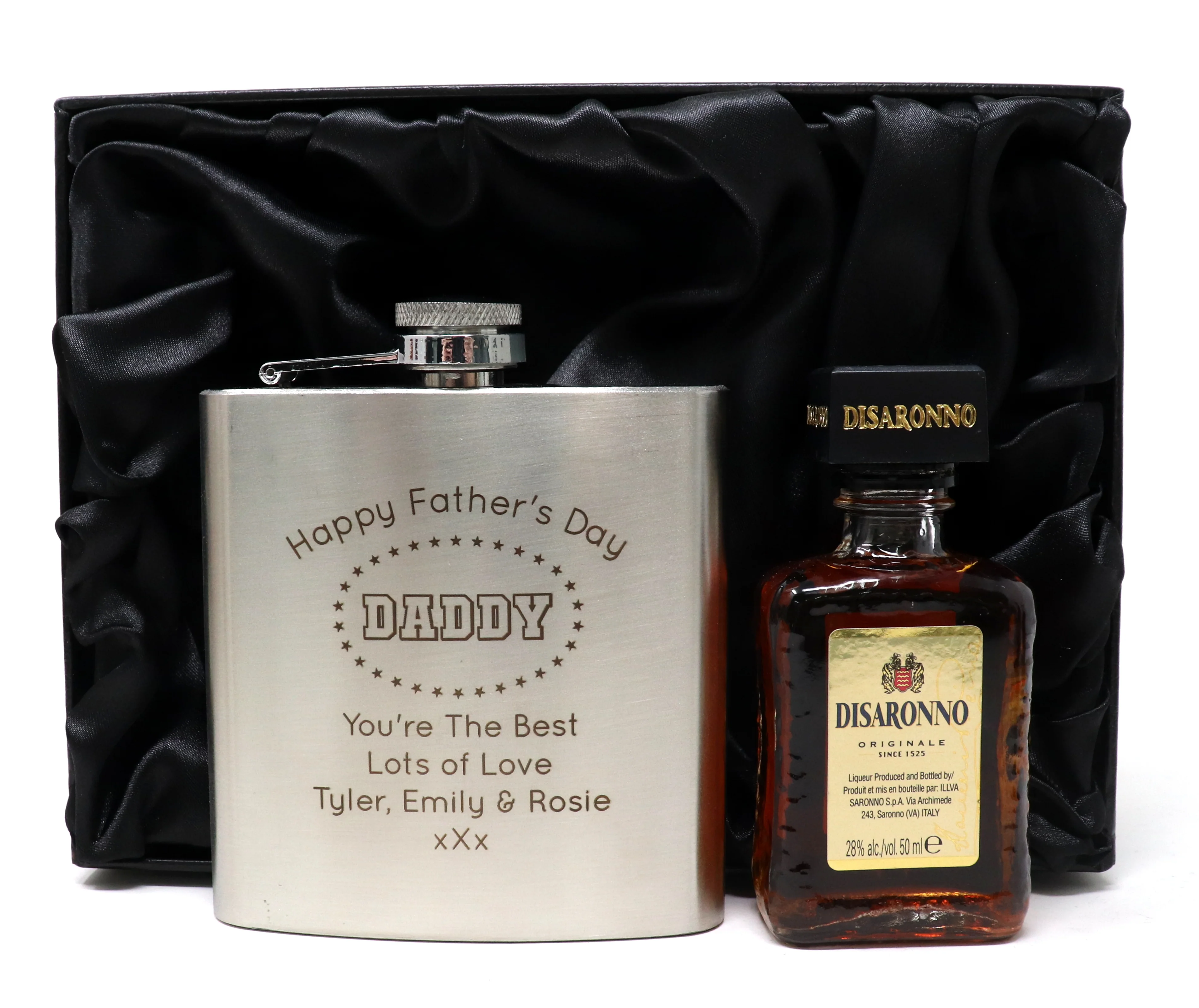 Personalised Silver Hip Flask & Miniature Alcohol - Father's Day Design - Image 6