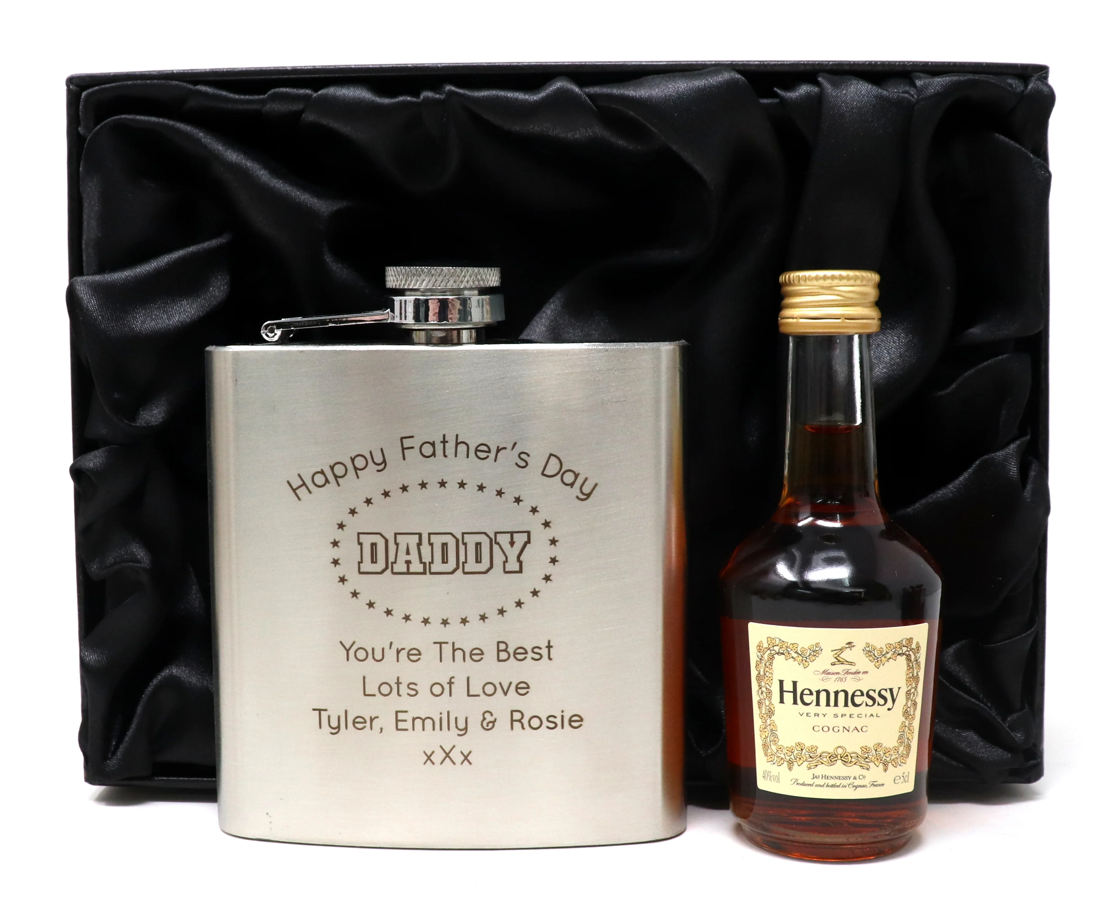 Personalised Silver Hip Flask & Miniature Alcohol - Father's Day Design - Image 7