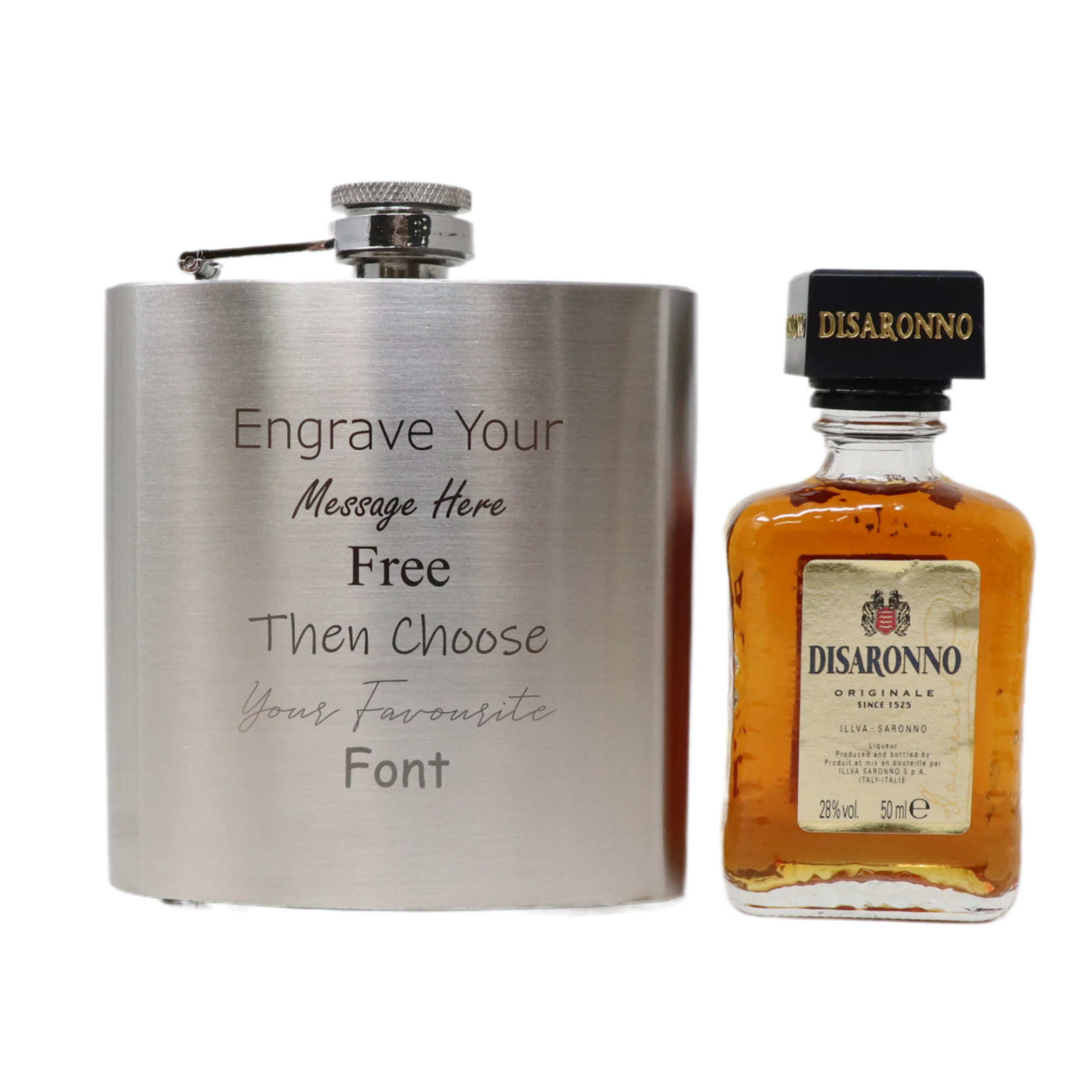 Personalised Engraved Silver Hip Flask & Miniature Alcohol Gift Set - Image 17