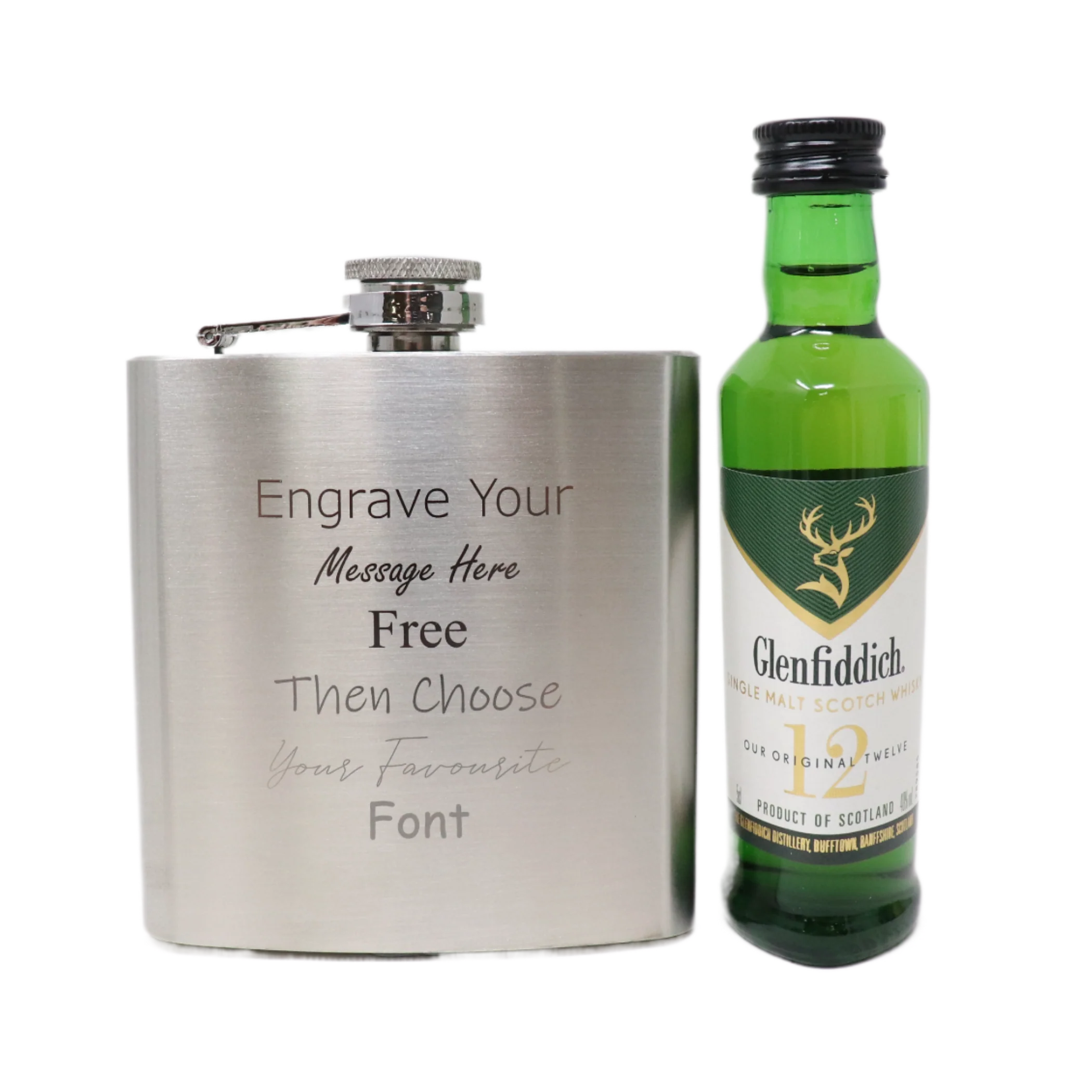 Personalised Engraved Silver Hip Flask & Miniature Alcohol Gift Set - Image 18