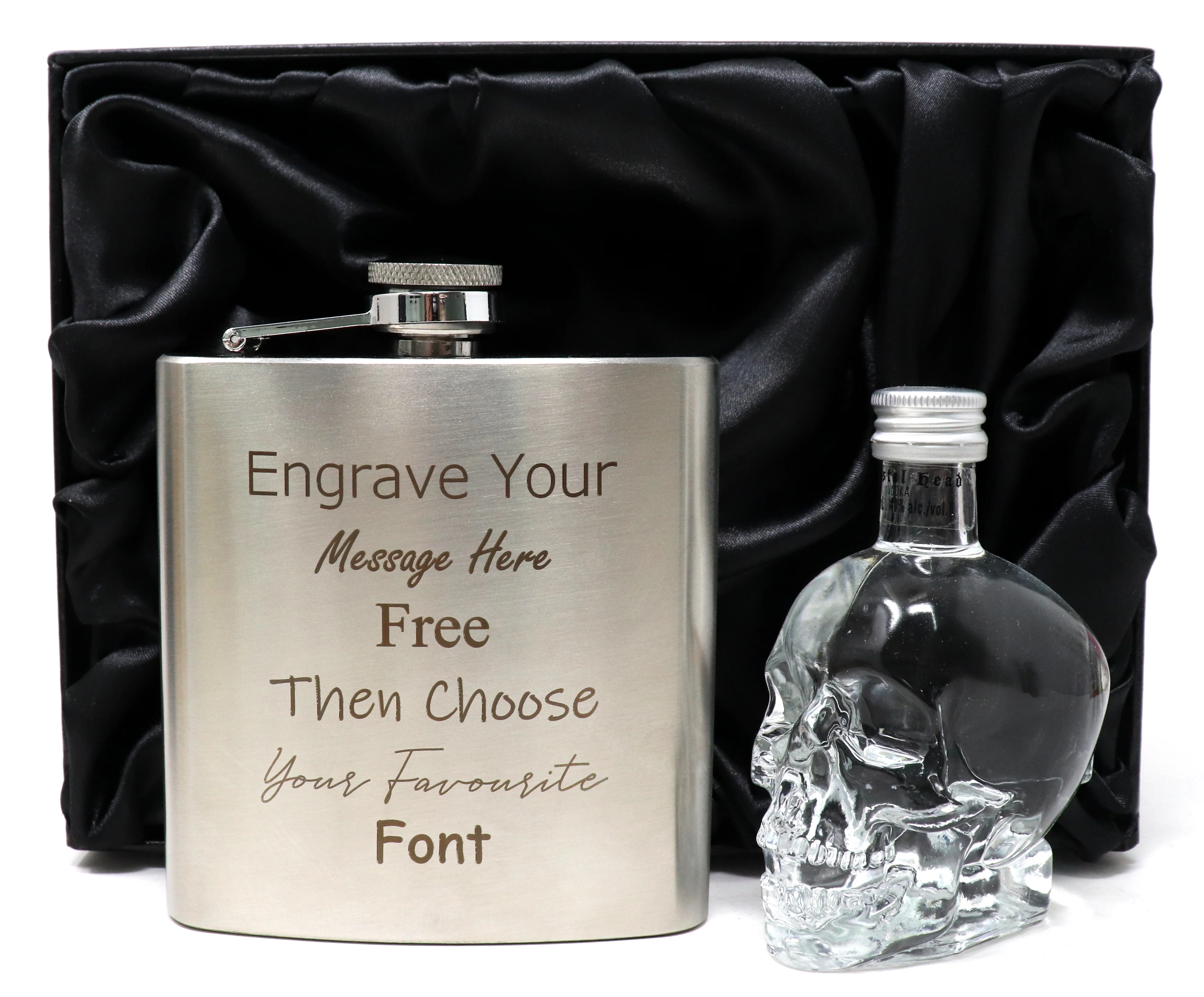 Personalised Engraved Silver Hip Flask & Miniature Alcohol Gift Set - Image 2