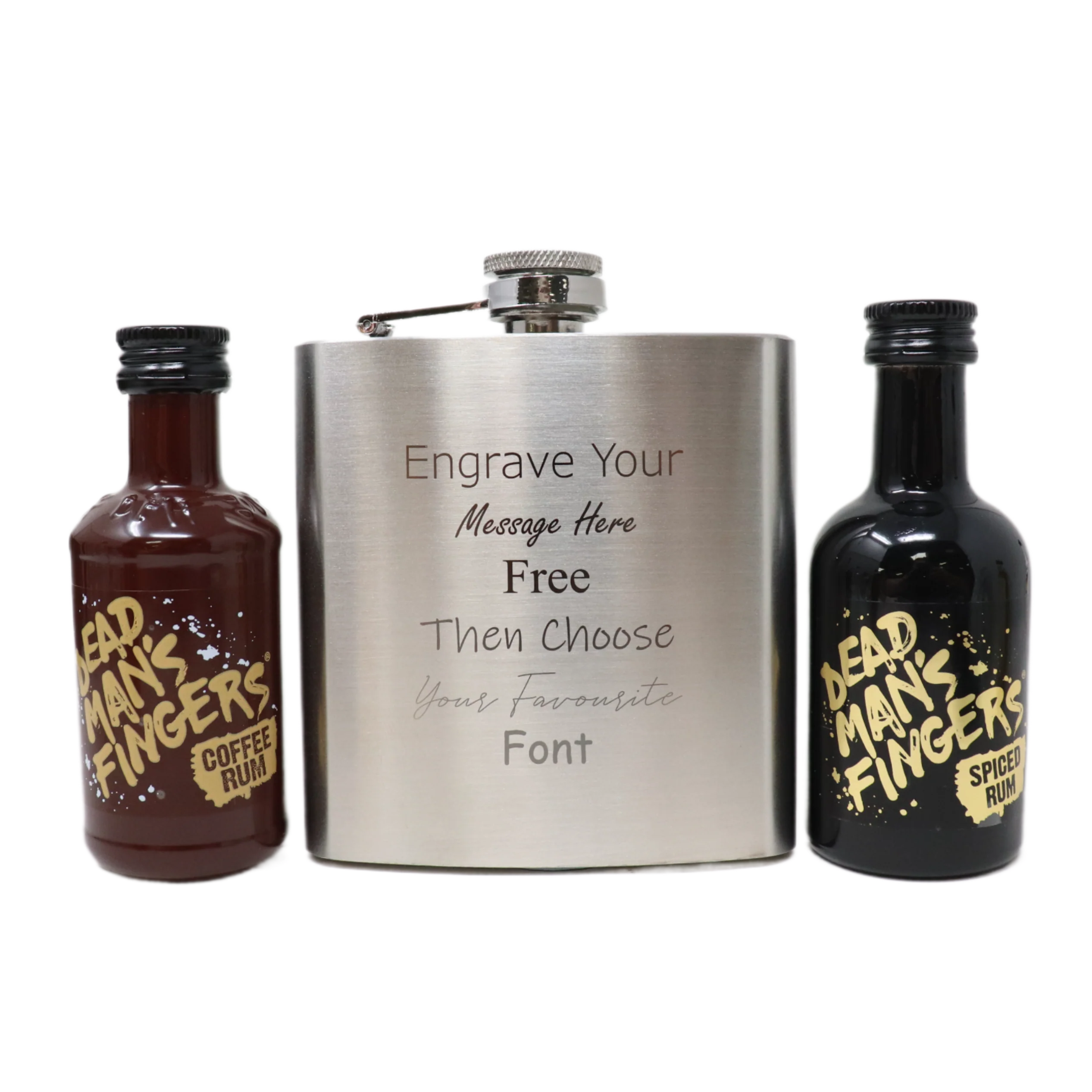 Personalised Engraved Silver Hip Flask & Miniature Alcohol Gift Set - Image 25