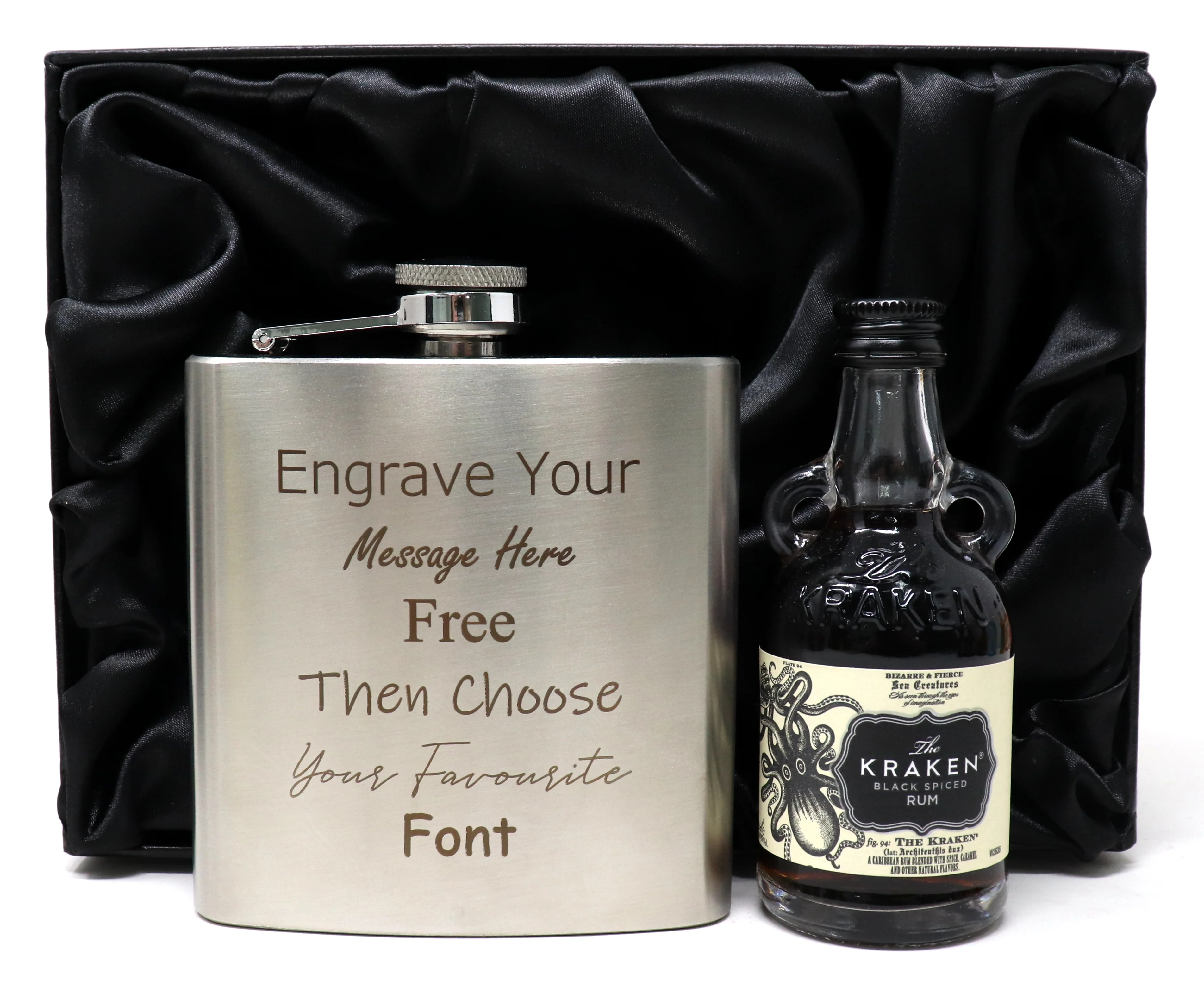 Personalised Engraved Silver Hip Flask & Miniature Alcohol Gift Set - Image 3