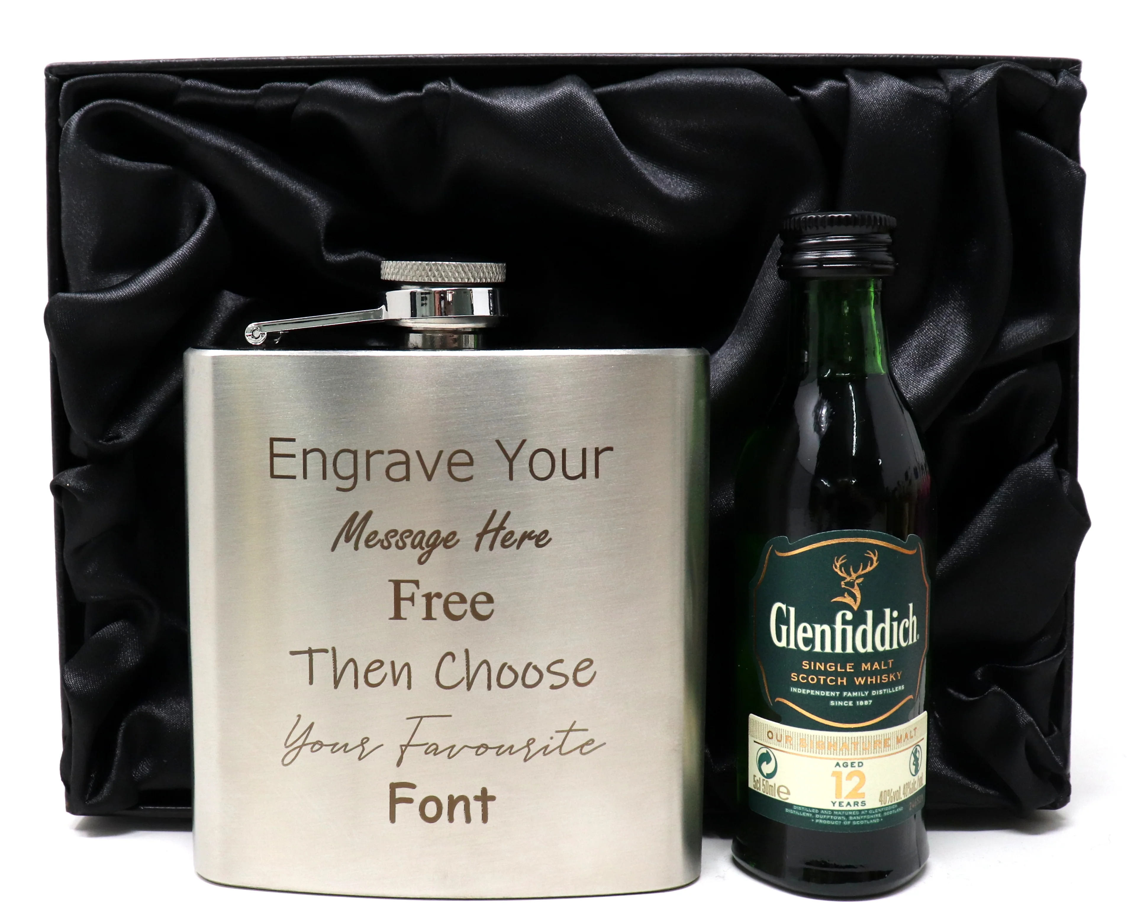 Personalised Engraved Silver Hip Flask & Miniature Alcohol Gift Set - Image 7