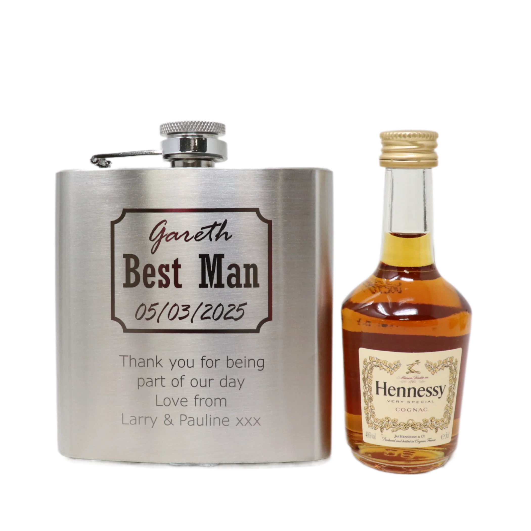Personalised Silver Best Man Wedding Hip Flask & Miniature Alcohol Gift Set - Image 13